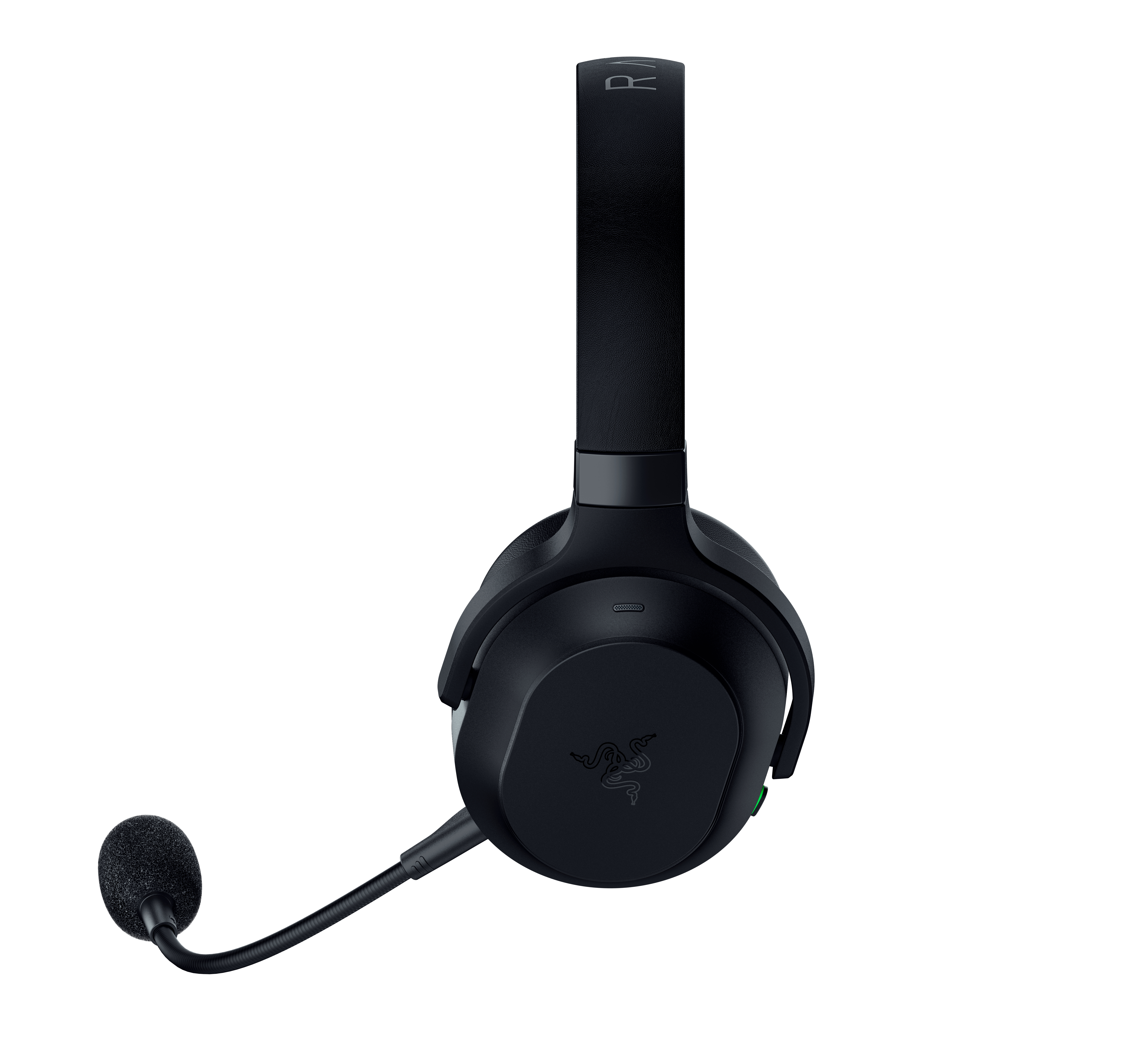 Schwarzes Razer Gaming-Headset mit Kopfbügel und Mikrofon auf weißem Hintergrund.