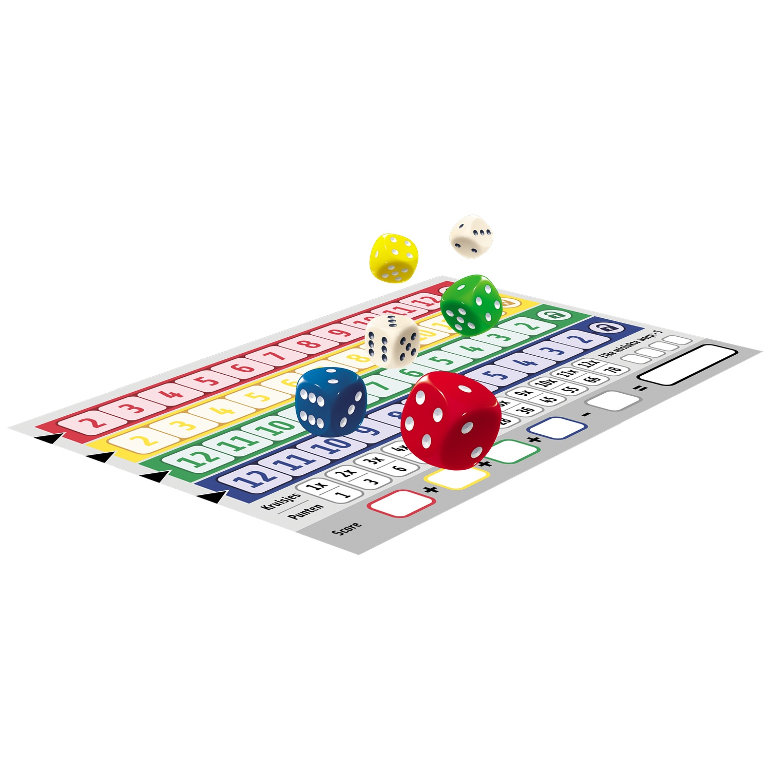 Colorful dice float above a numbered, multi-colored game board.