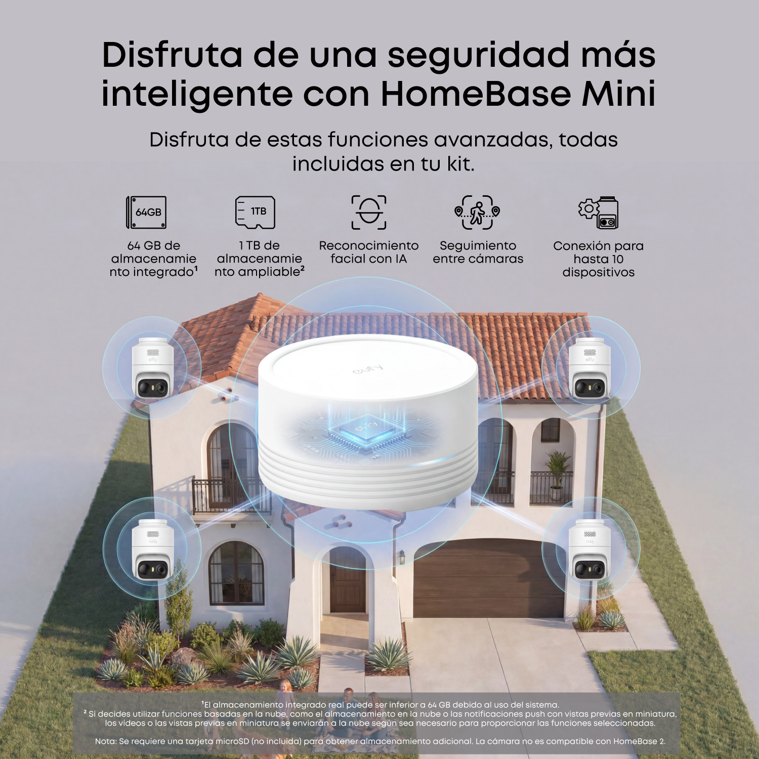 Cámara de vigilancia IP - Eufy C36 2+1 kit, 2K, Función de visión nocturna, Blanco