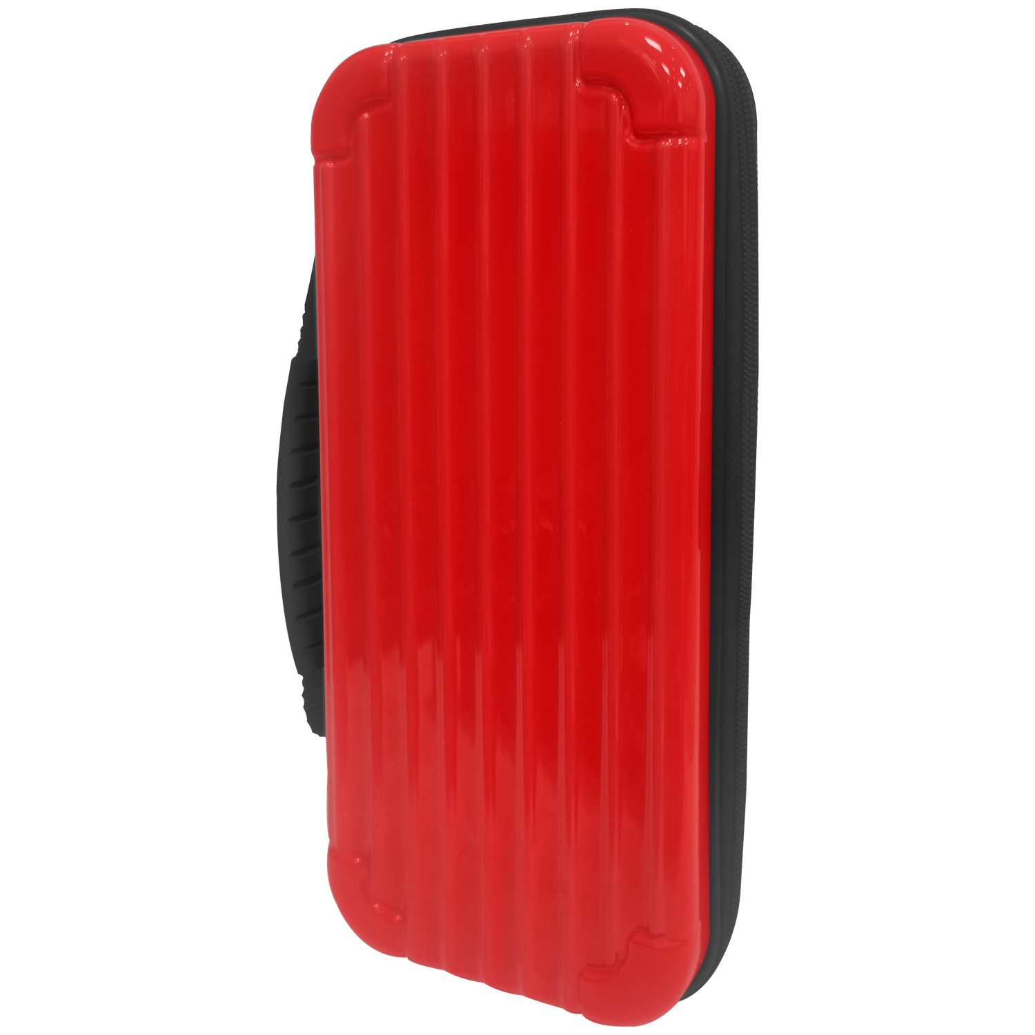 Glossy red hard-shell case with black edges and a handle.