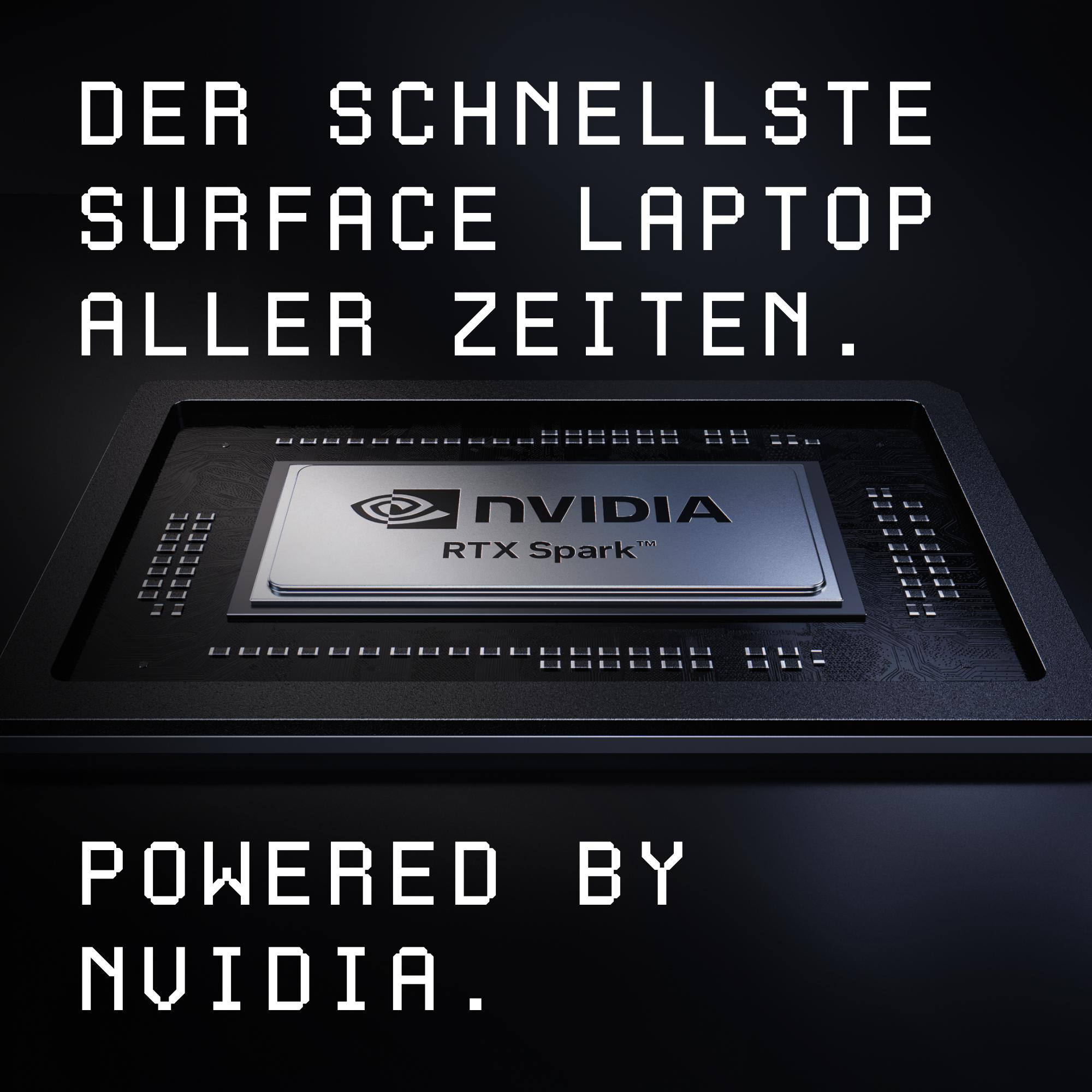 NVIDIA RTX Spark Chip auf schwarzem Hintergrund mit deutschem und englischem Werbetext.