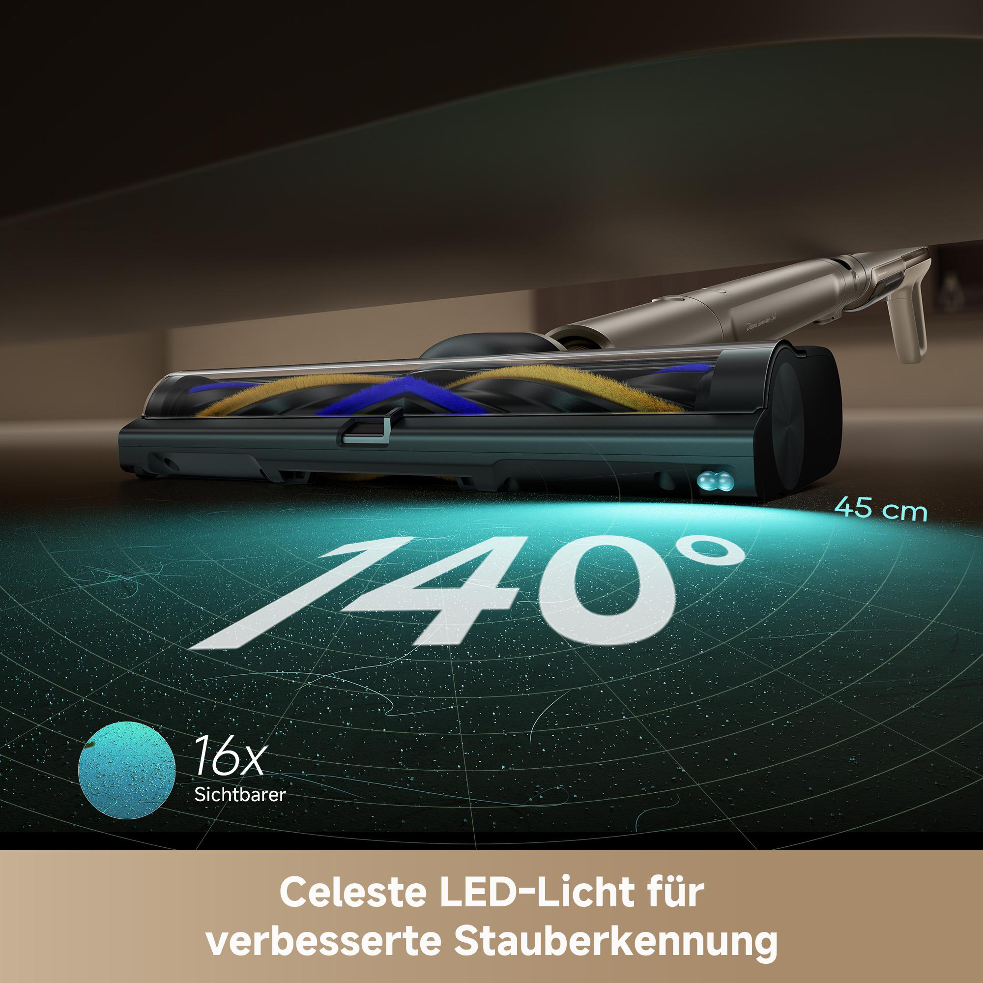 Staubsaugerdüse mit LED-Licht beleuchtet den Boden in einem 140-Grad-Winkel.
