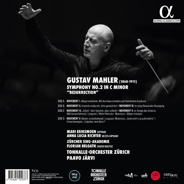 Albumcover mit Dirigent Paavo Järvi und Text für Gustav Mahlers Sinfonie Nr. 2.