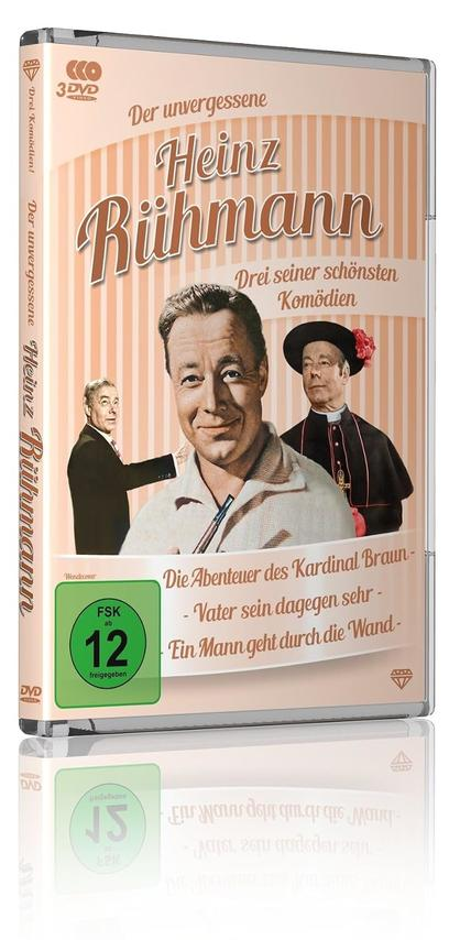 DVD-Hülle mit Heinz Rühmann und drei Komödien, darunter Szenenbilder und eine FSK-12-Altersfreigabe.