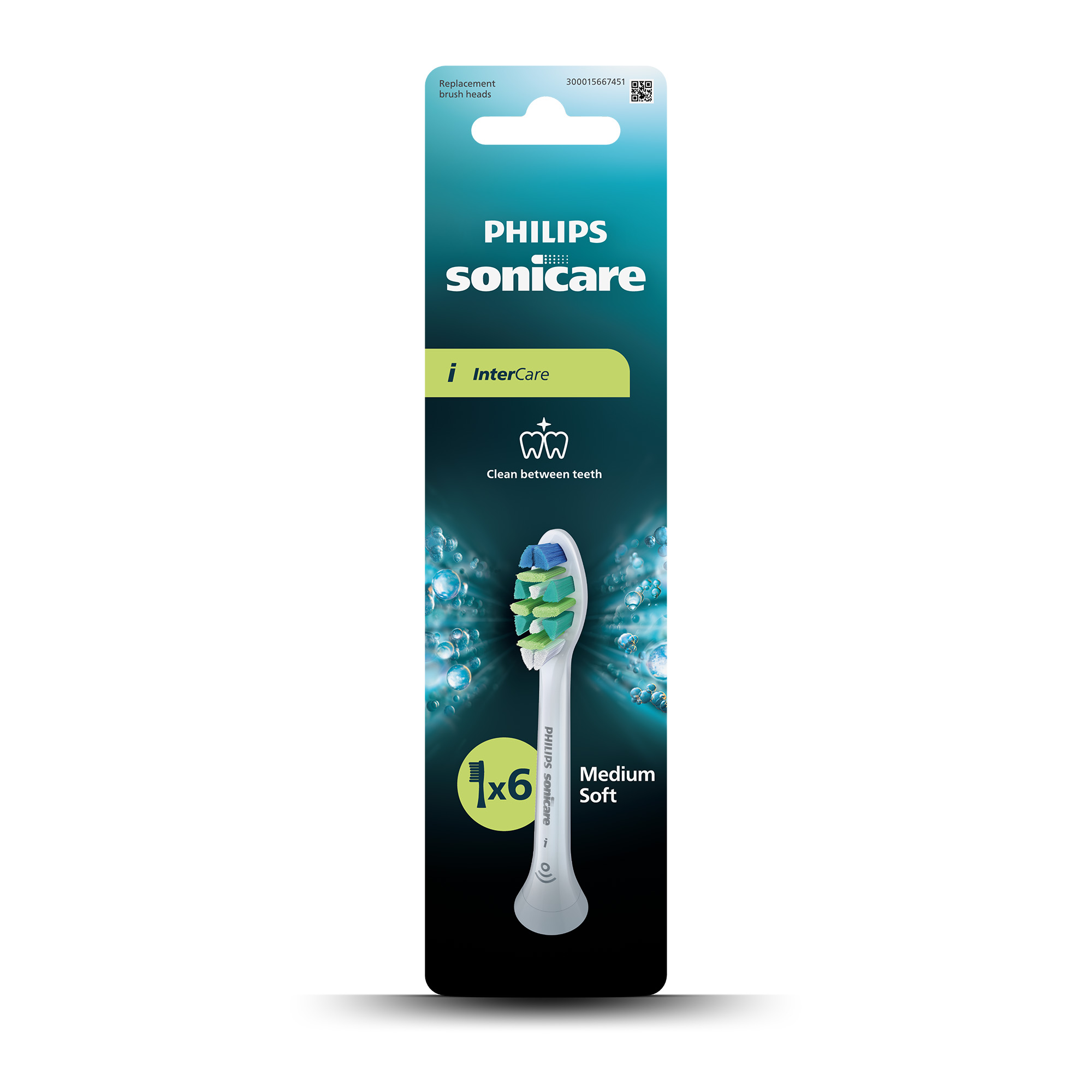Cabezales de repuesto Philips Sonicare InterCare en empaque con cerdas azules y verdes.