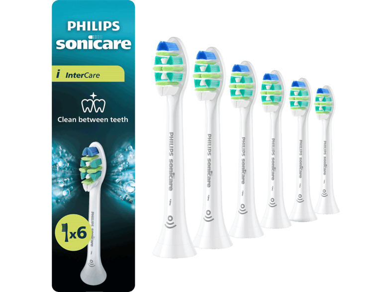 Recambio para cepillo dental Philips Sonicare HX9006/87, InterCare, Pack 6, limpieza interdental, hasta 3x más placa, cerdas medias-suaves, Blanco