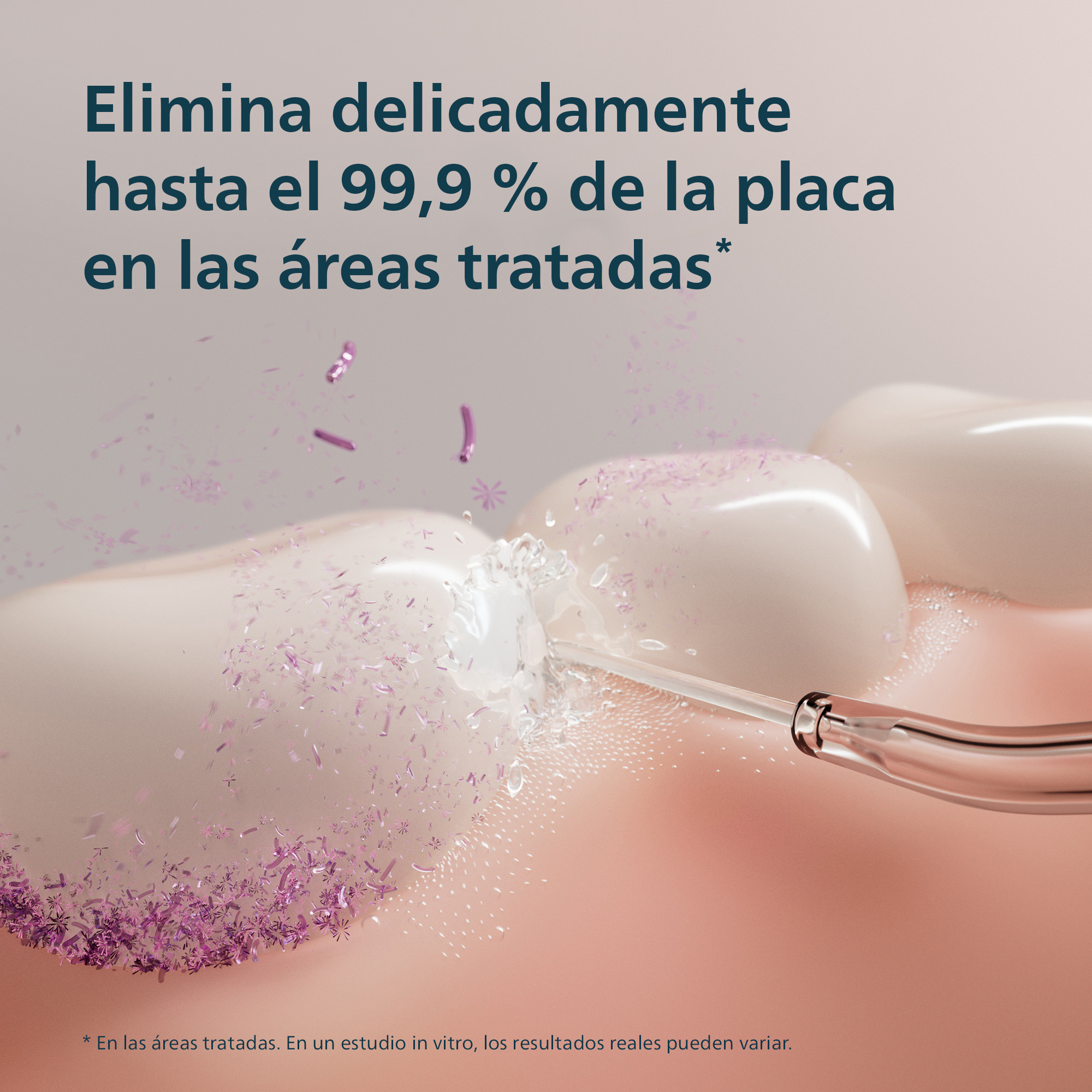 Un irrigador dental limpia los dientes y elimina la placa con agua.