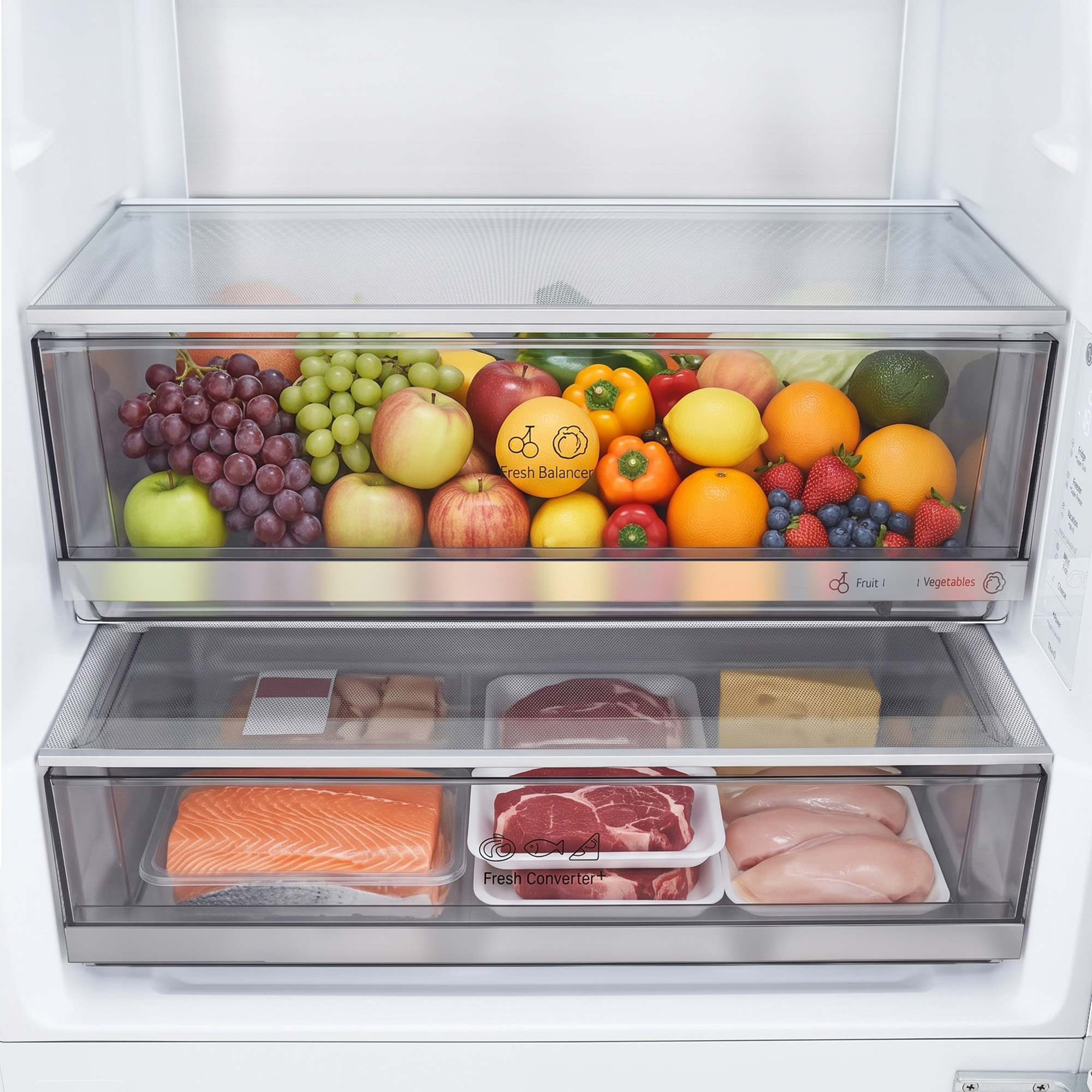 Frigorífico combi integrable - LG CCJ7396SCHQ, Total No Frost, 193.5 cm, 385 l, DoorCooling+™, Sin panelar,  Blanco