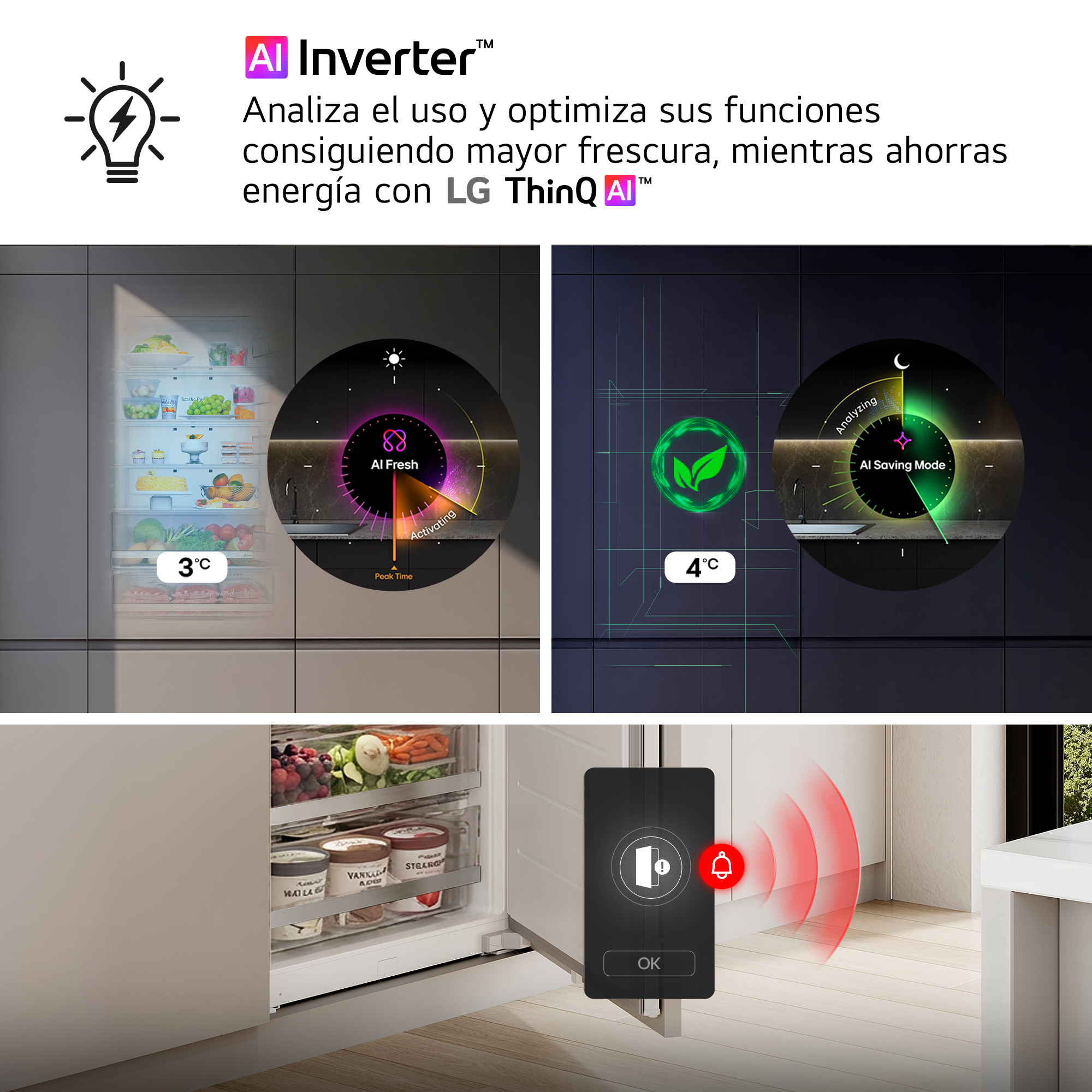 AI Inverter Analiza el uso y optimiza sus funciones consiguiendo mayor frescura, mientras ahorras energía con LG ThinQ AI
