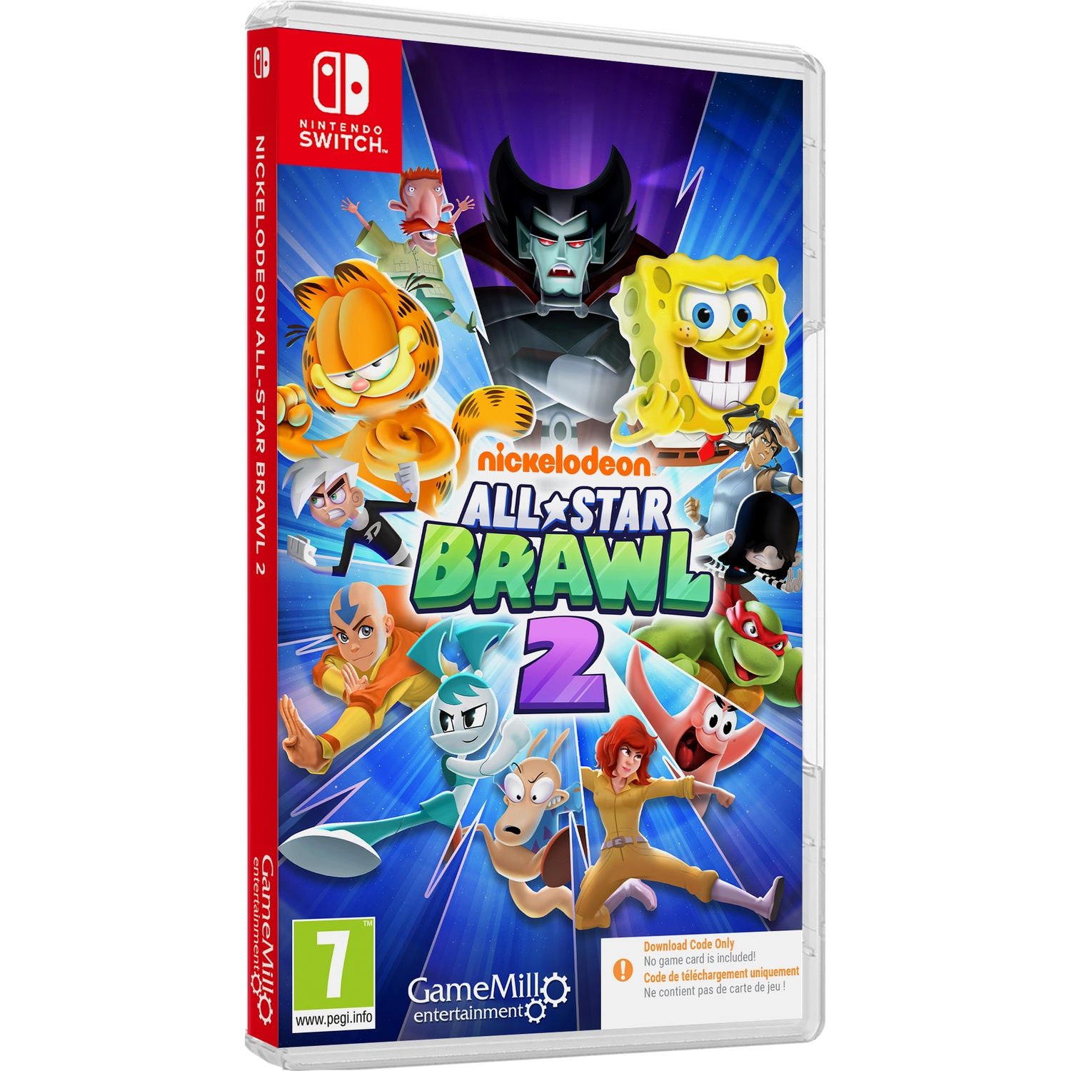 Nintendo Switch game case for Nickelodeon All-Star Brawl 2 featuring various cartoon characters.