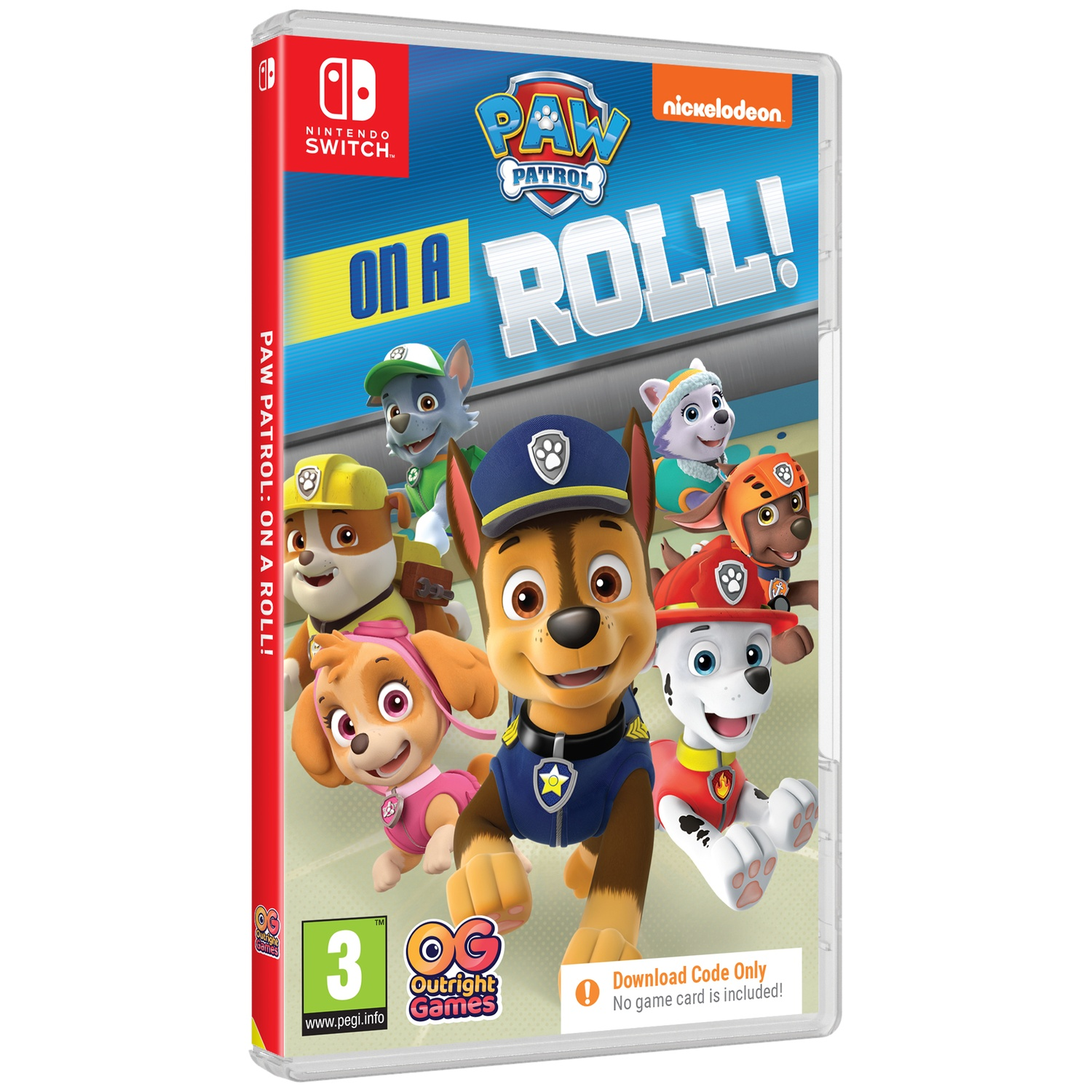 Nintendo Switch game case for Paw Patrol: On a Roll featuring the series characters on the cover.