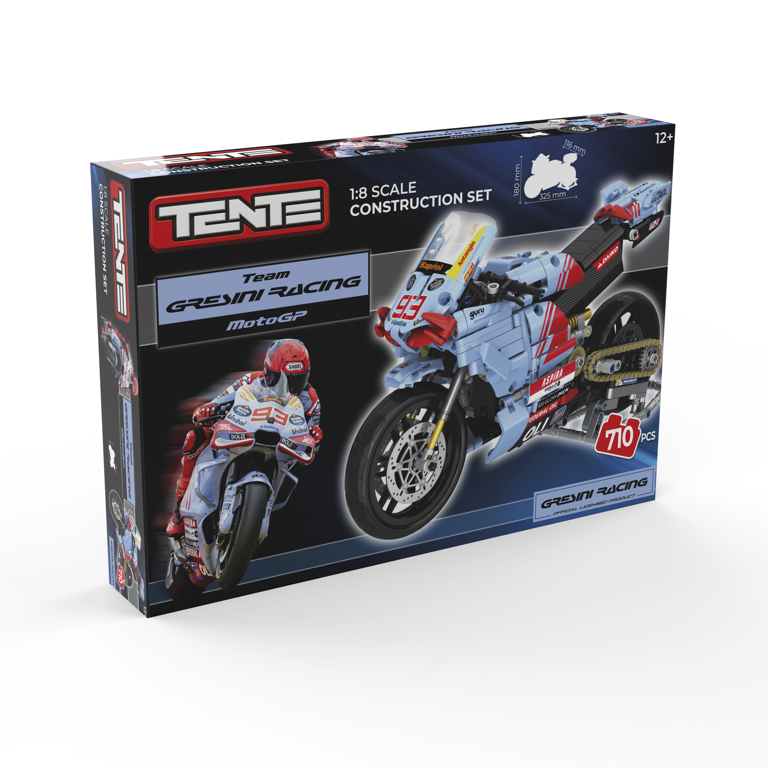 Juego - Meridiem Tente Tente MotoGP Greseni Legend Marc Márquez, Suspensión delantera y trasera real con efecto amortiguación, 33 cm de ancho