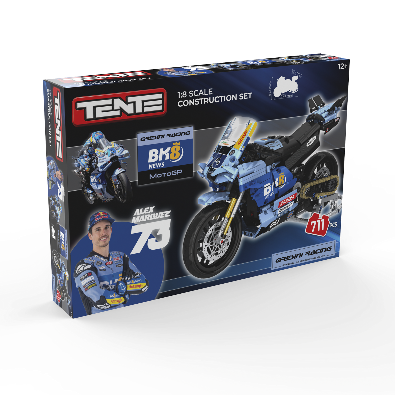 Juego - Meridiem Tente MotoGP Greseni Racing Alex Márquez, Suspensión delantera y trasera real con efecto amortiguación, 33 cm de ancho