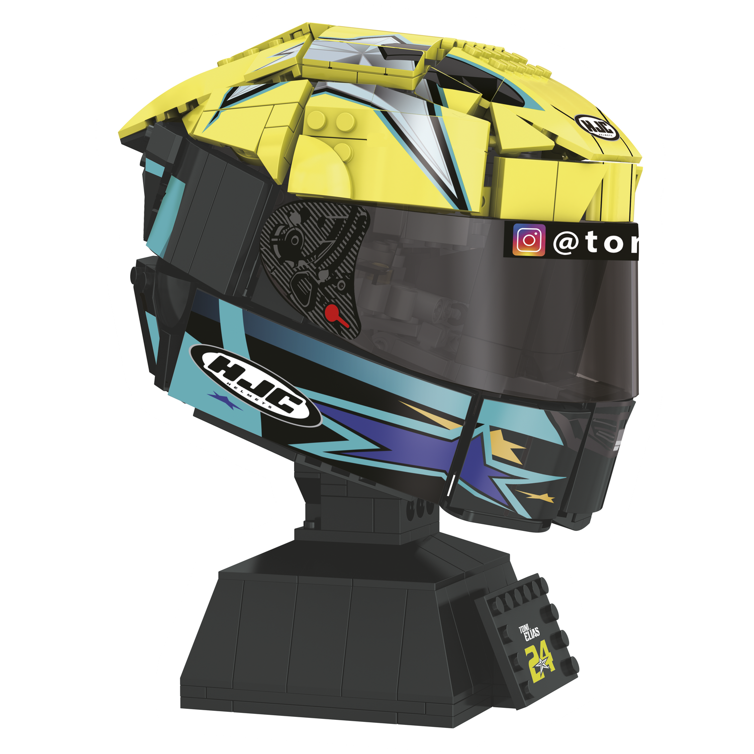 Juego - Meridiem Tente Casco Toni Elías, Visera traslúcida, Base expositora, Placa identificativa piloto, 19 cm de alto