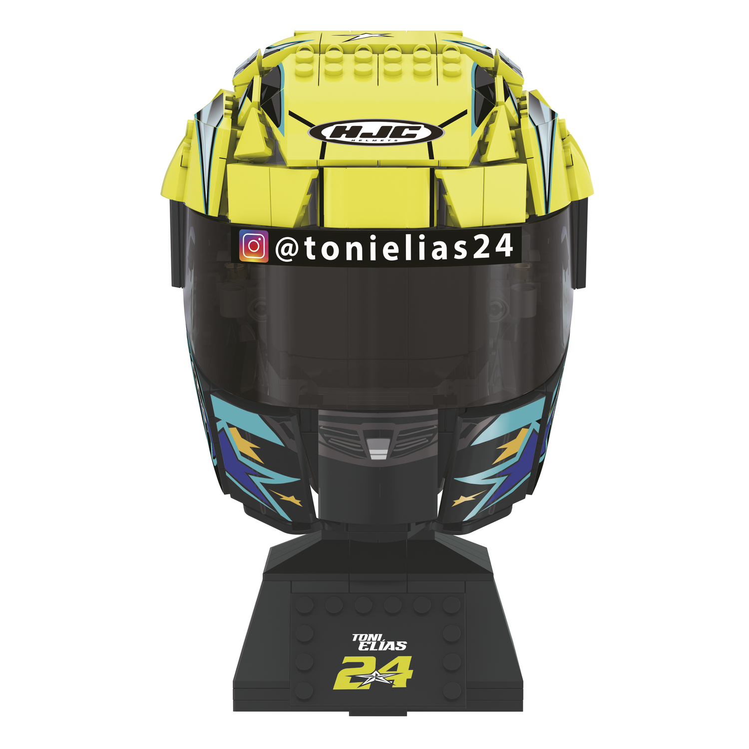Juego - Meridiem Tente Casco Toni Elías, Visera traslúcida, Base expositora, Placa identificativa piloto, 19 cm de alto