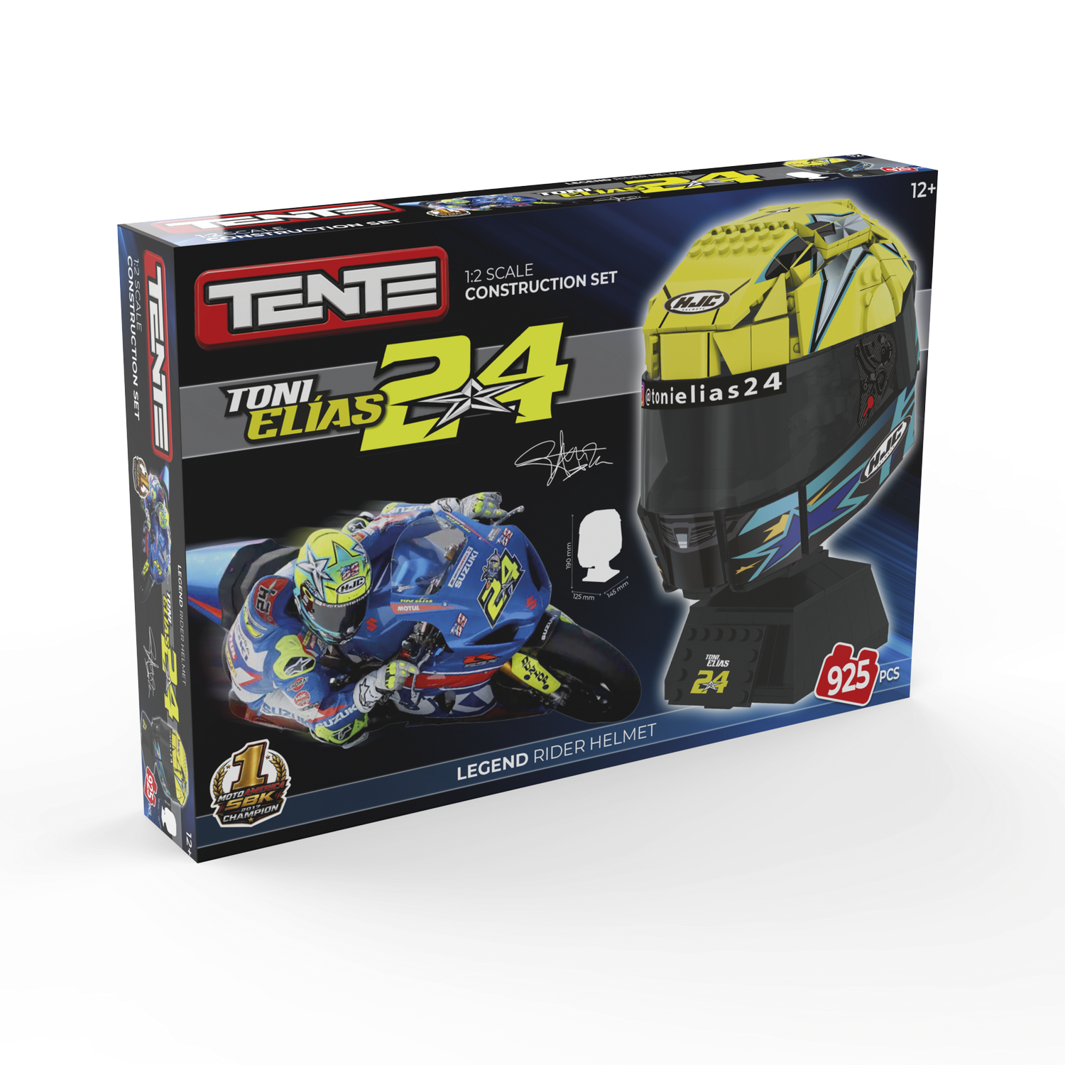 Juego - Meridiem Tente Casco Toni Elías, Visera traslúcida, Base expositora, Placa identificativa piloto, 19 cm de alto