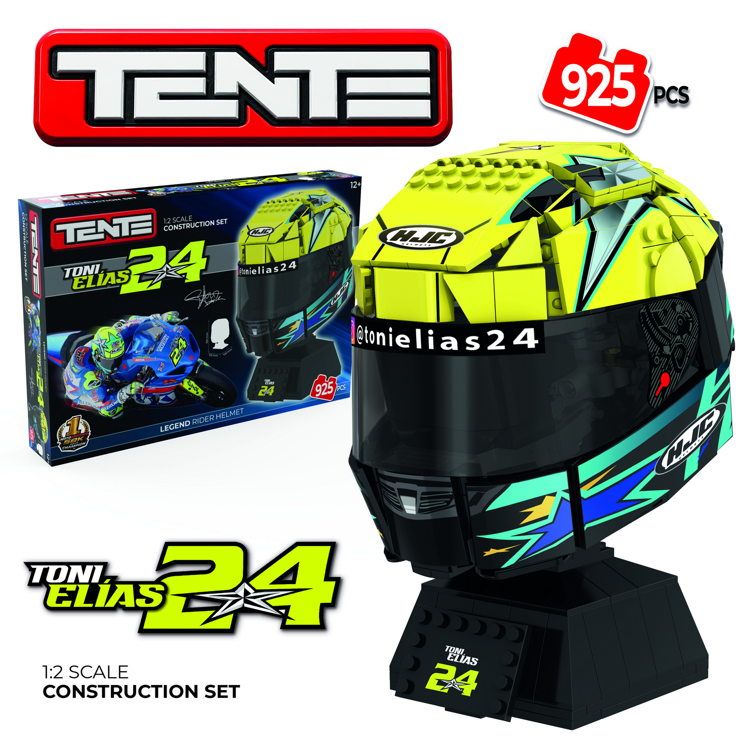 Juego - Meridiem Tente Casco Toni Elías, Visera traslúcida, Base expositora, Placa identificativa piloto, 19 cm de alto