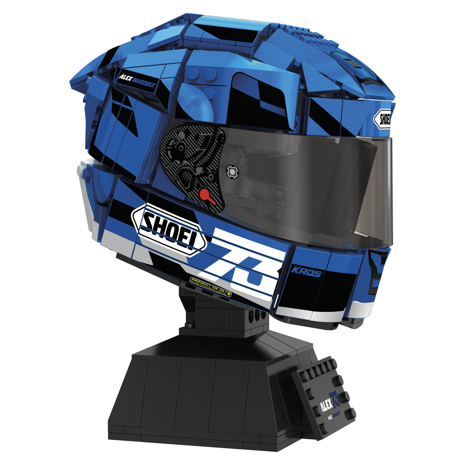 Juego - Meridiem Tente Casco Alex Marquez, Visera traslúcida, Base expositora, Placa identificativa piloto, 19 cm de alto