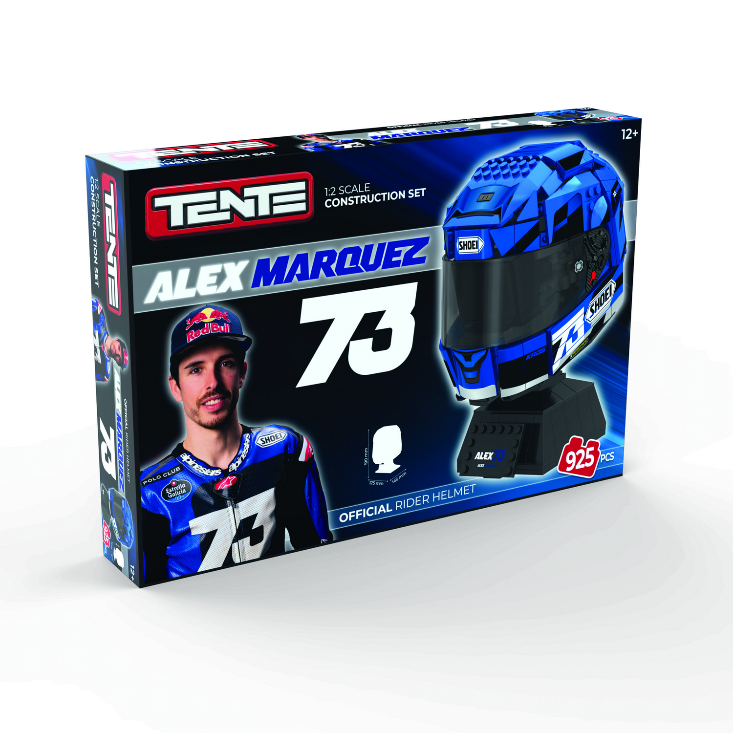 Juego - Meridiem Tente Casco Alex Marquez, Visera traslúcida, Base expositora, Placa identificativa piloto, 19 cm de alto