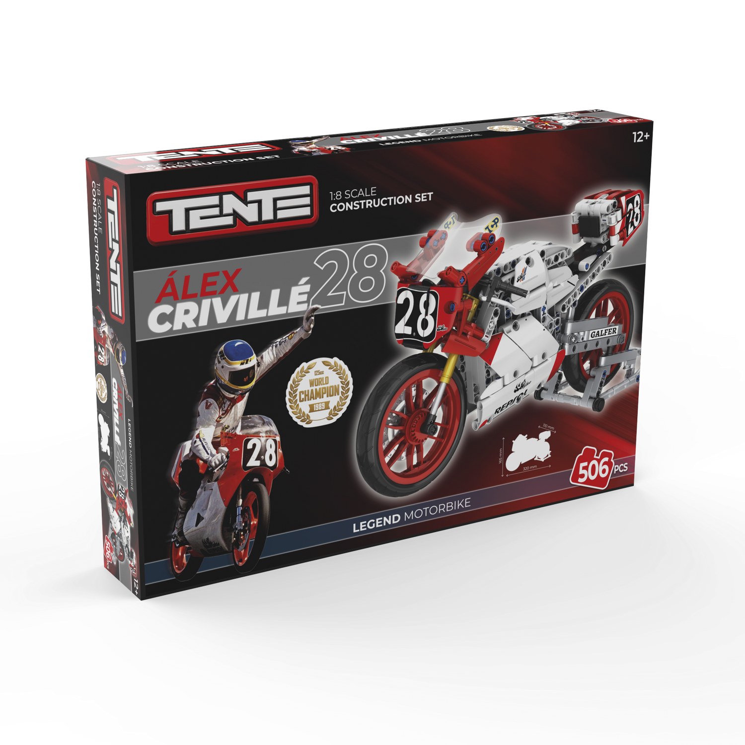 Juego - Meridiem Tente Moto World Champion Alex Criville, Suspensión delantera y trasera real con efecto amortiguación, 32cm ancho