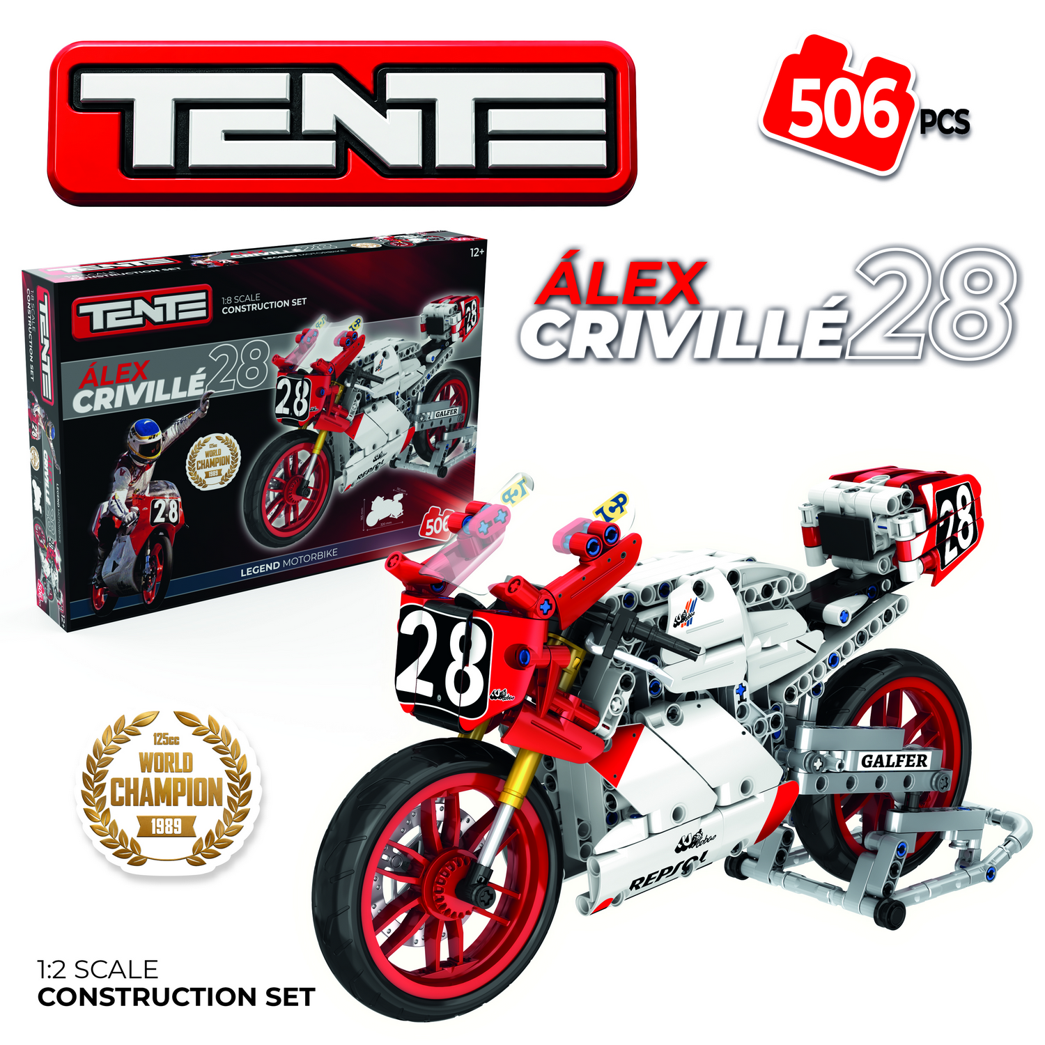 Juego - Meridiem Tente Moto World Champion Alex Criville, Suspensión delantera y trasera real con efecto amortiguación, 32cm ancho