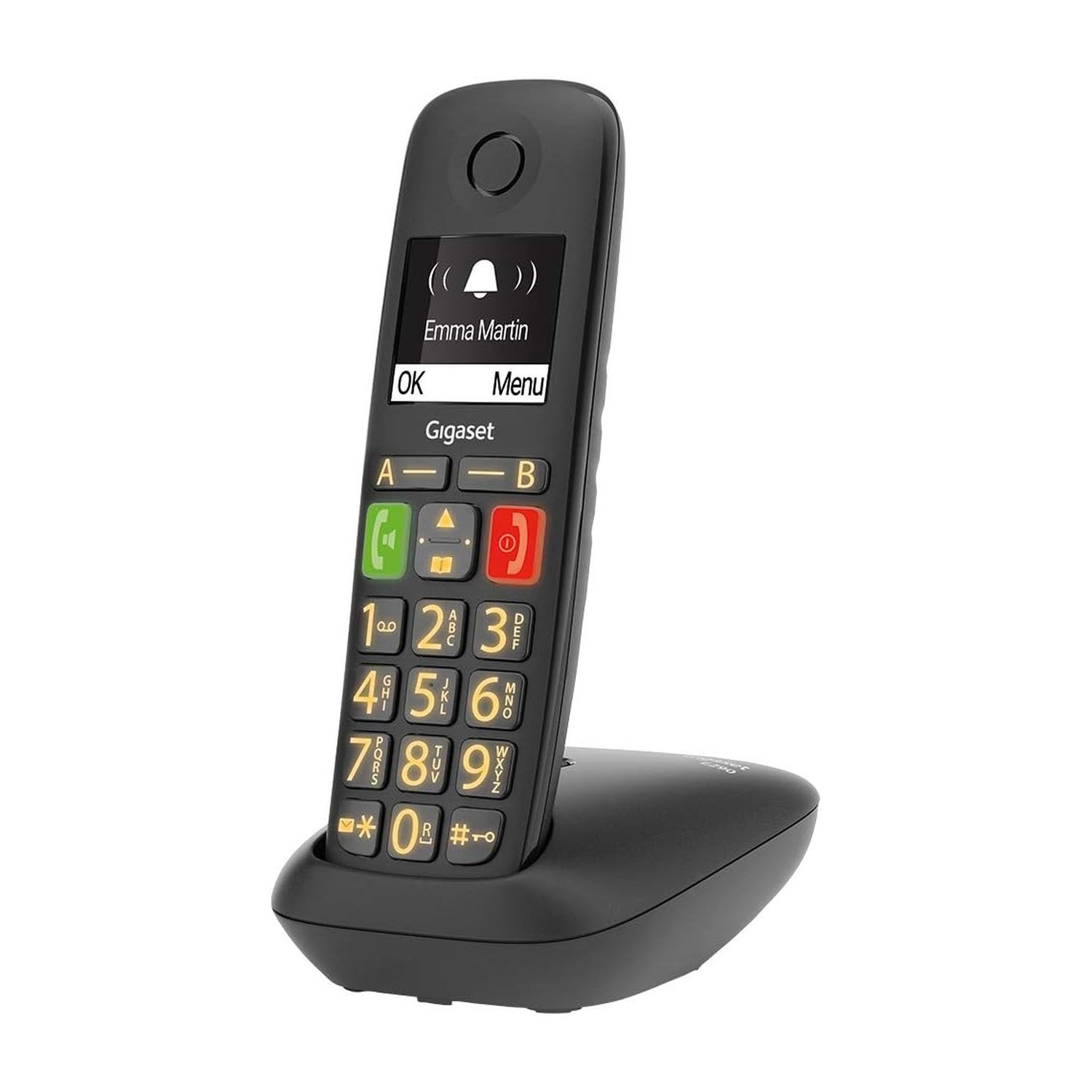 TELEFONO CORDLESS GIGASET E290 DUO Nero, vivavoce, rubrica 150 numeri, tasti grandi, alto volume delle suonerie e dell'audio, per anziani, 2 portatili in confezione