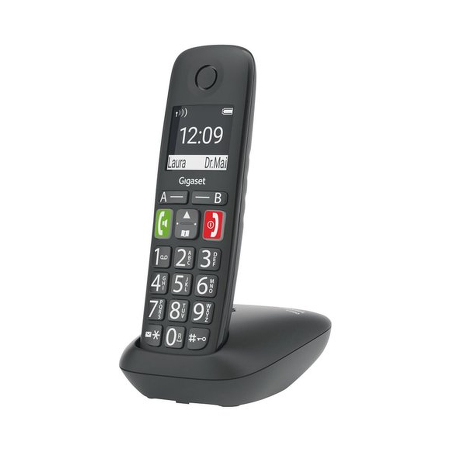 TELEFONO CORDLESS GIGASET E290 Nero, vivavoce, rubrica 150 numeri, tasti grandi, alto volume delle suonerie e dell'audio, per anziani