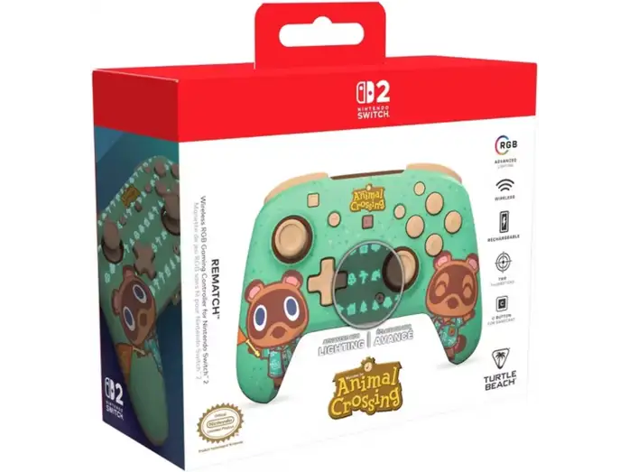 Mando Nintendo Switch 2 - Turtle Beach Animal Crossing, Compatible con Nintendo Switch, Switch Lite, OLED, Switch 2, Inalámbrico, Verde claro