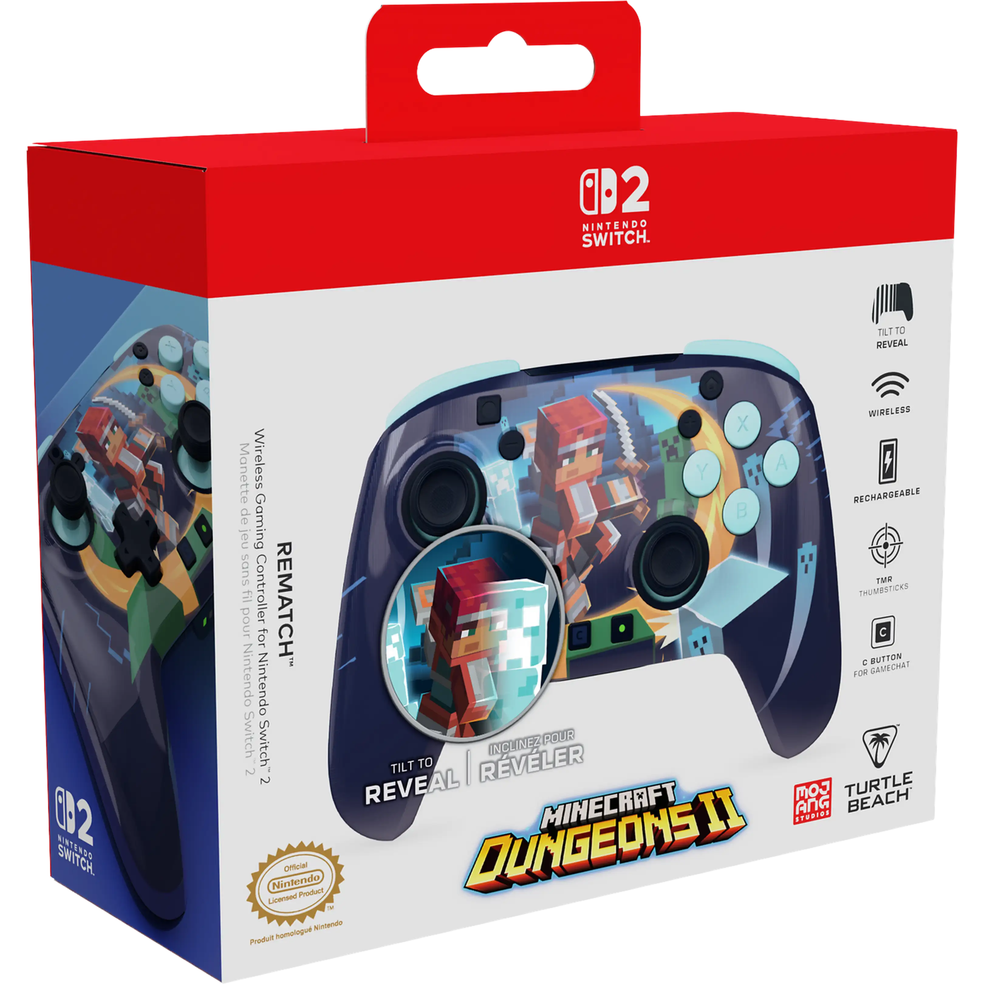 Mando Nintendo Switch 2 - Turtle Beach Minecraft Dungeons II, Compatible con Nintendo Switch, Switch Lite, OLED, Switch 2, Inalámbrico, IluminaciónRGB