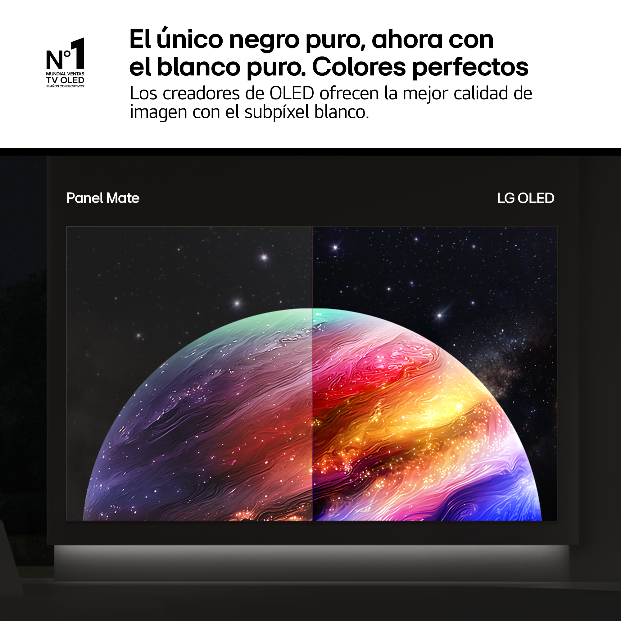 El único negro puro, ahora con el blanco puro. Colores perfectos Los creadores de OLED ofrecen la mejor calidad de imagen con el subpíxel blanco