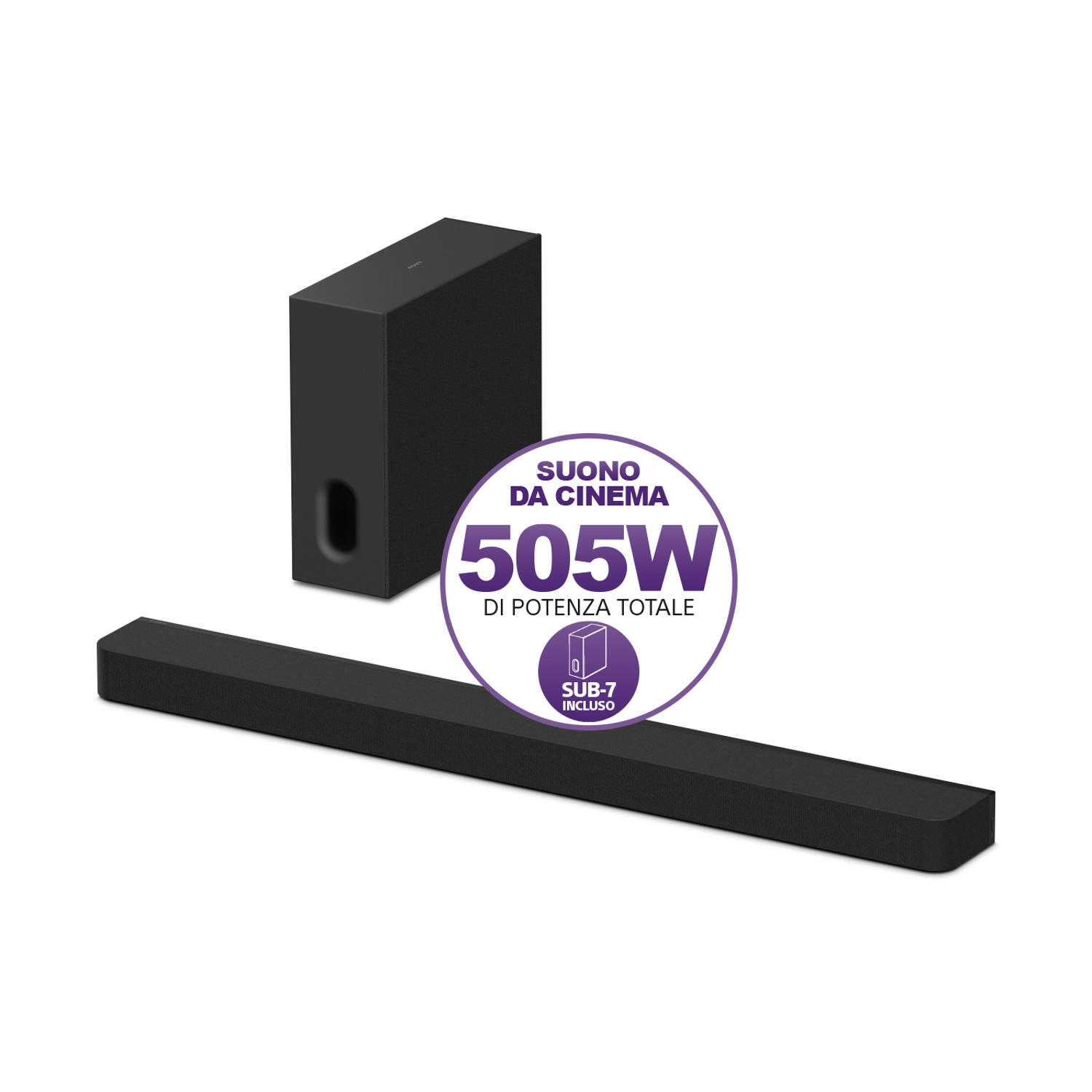 SOUNDBAR + SUBWOOFER SONY BRAVIA Theatre Bar 7 + Sub 7 HTA7100KIT   5.1.2 canali, Potenza Max 505 W, Cassa wireless, Nero