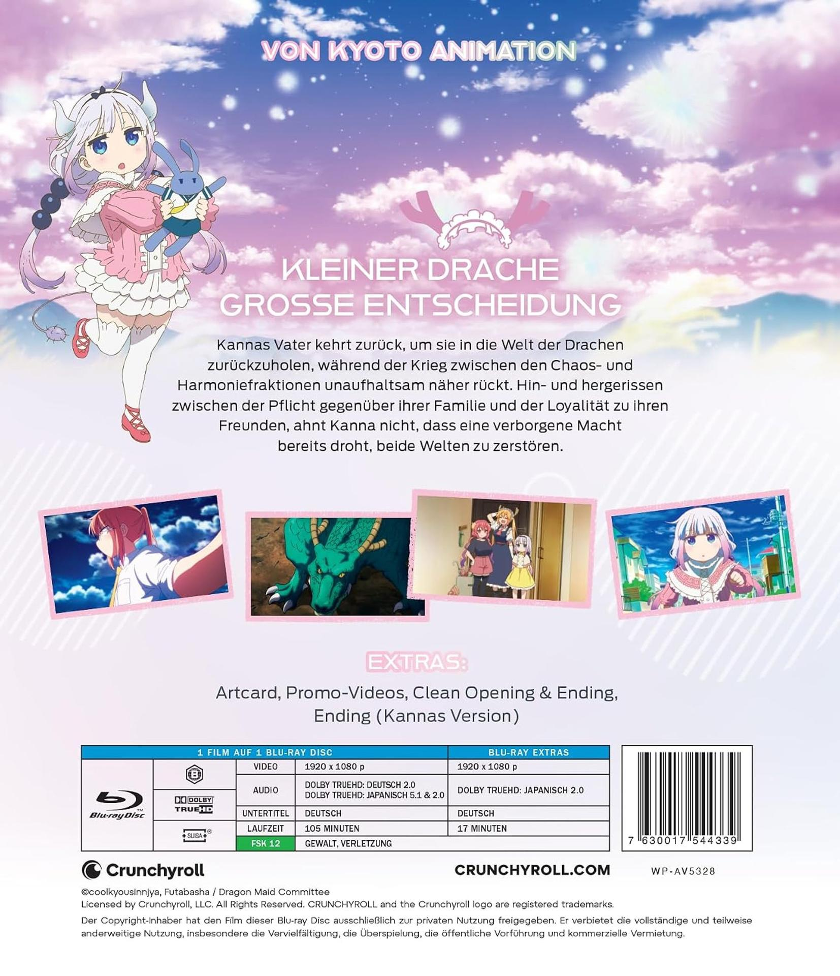 Anime Blu-ray-Rückseite mit Kanna, Szenenvorschauen, Zusammenfassung und technischen Details auf rosa Himmelsgrund.
