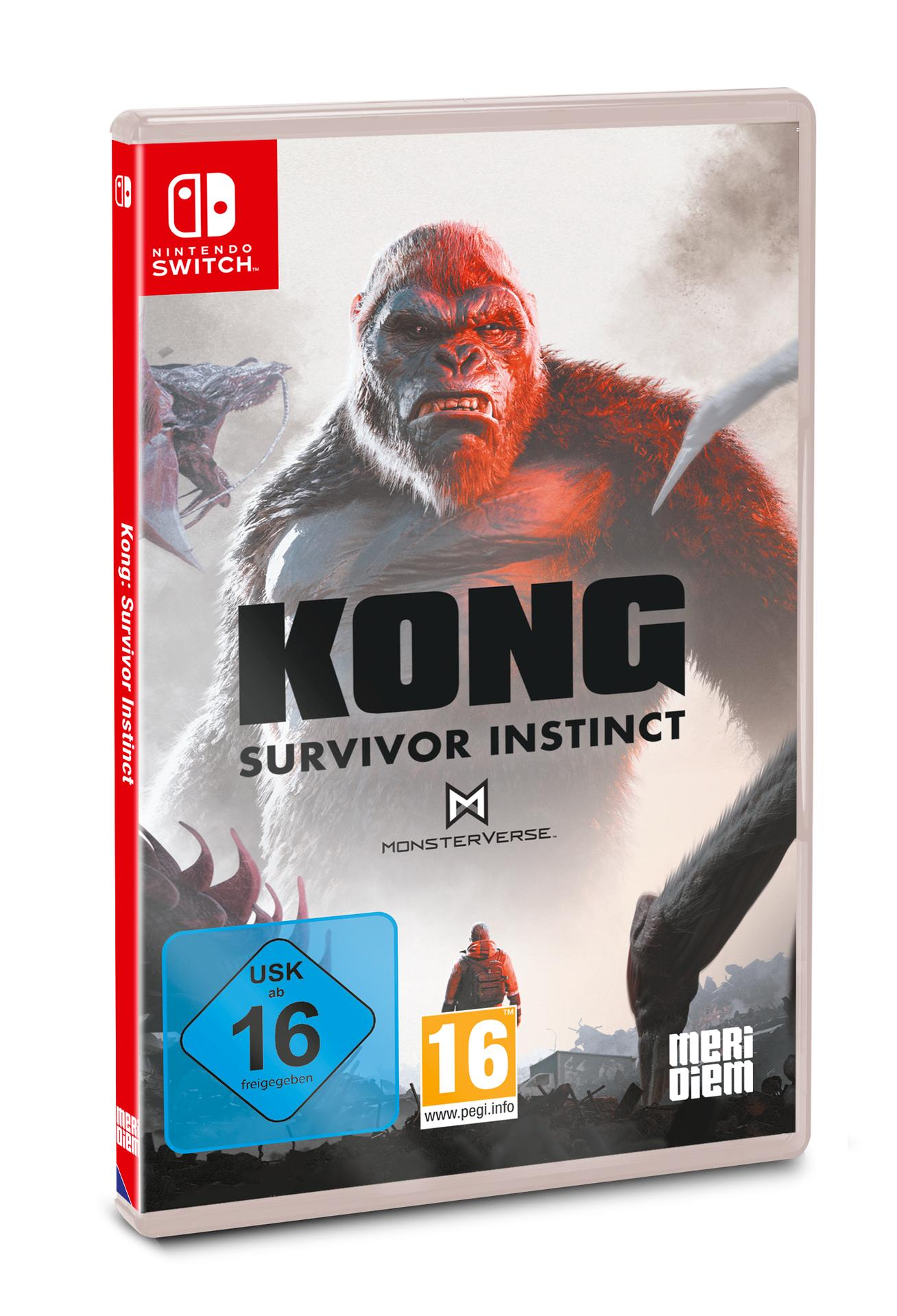 Kong: Survivor Instinct Nintendo Switch Videospielhülle mit einer großen Gorilla-Figur und Zerstörung im Hintergrund.