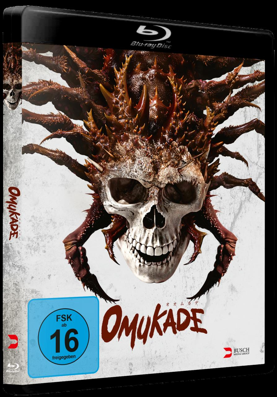 Blu-ray-Hülle mit Totenkopf und spinnenartiger Kreatur, Omakude-Schriftzug und USK-16-Logo.
