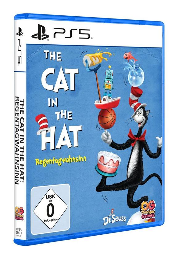 PS5-Spielhülle mit der Katze im Hut auf blauem Hintergrund und USK 0 Siegel.