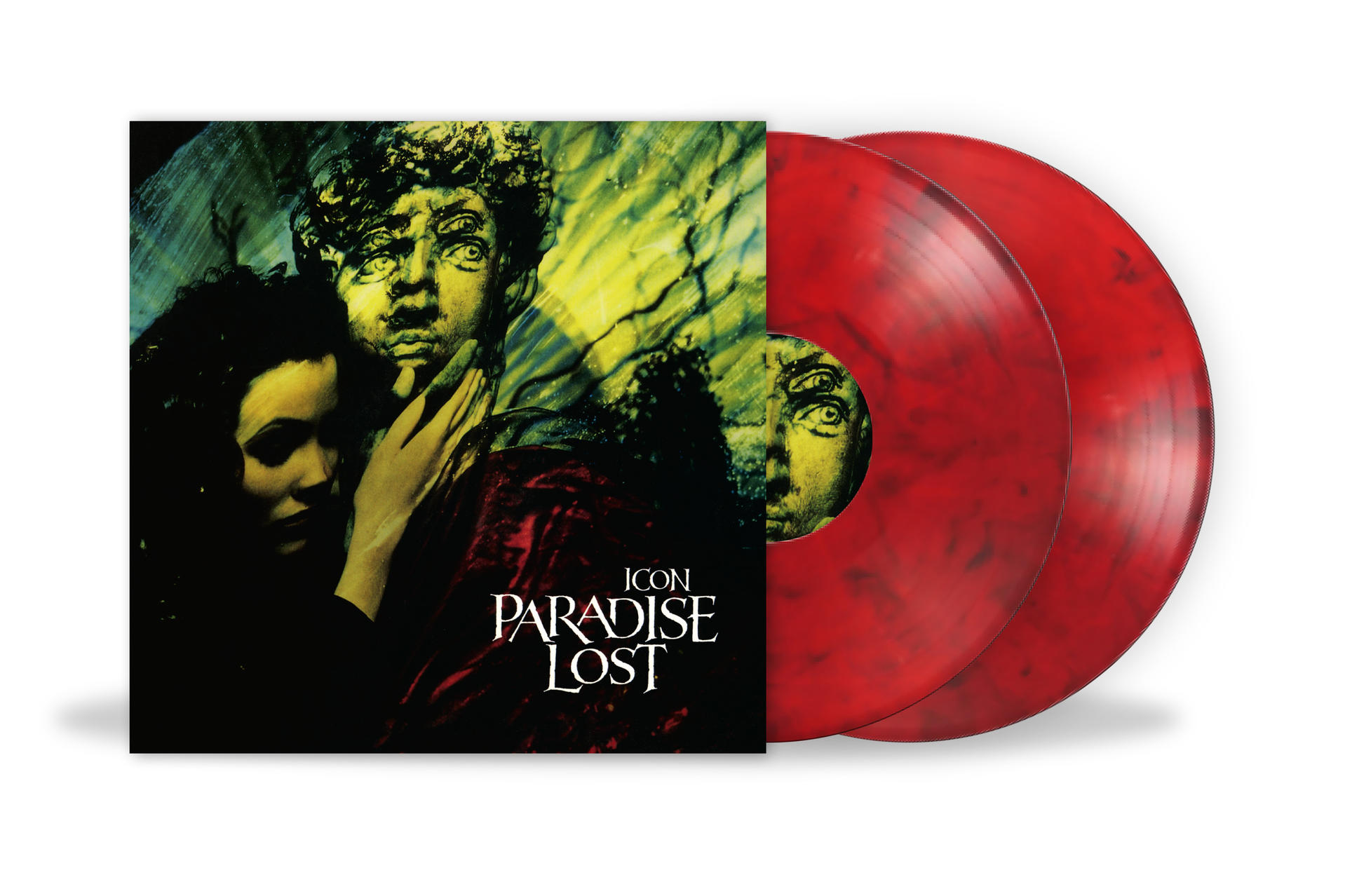 Cover und zwei rote Vinyl-Schallplatten von Paradise Losts Icon.