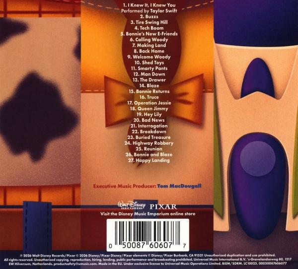 Rückseite einer Soundtrack-CD mit Trackliste, Barcode und Disney-Pixar-Logo.