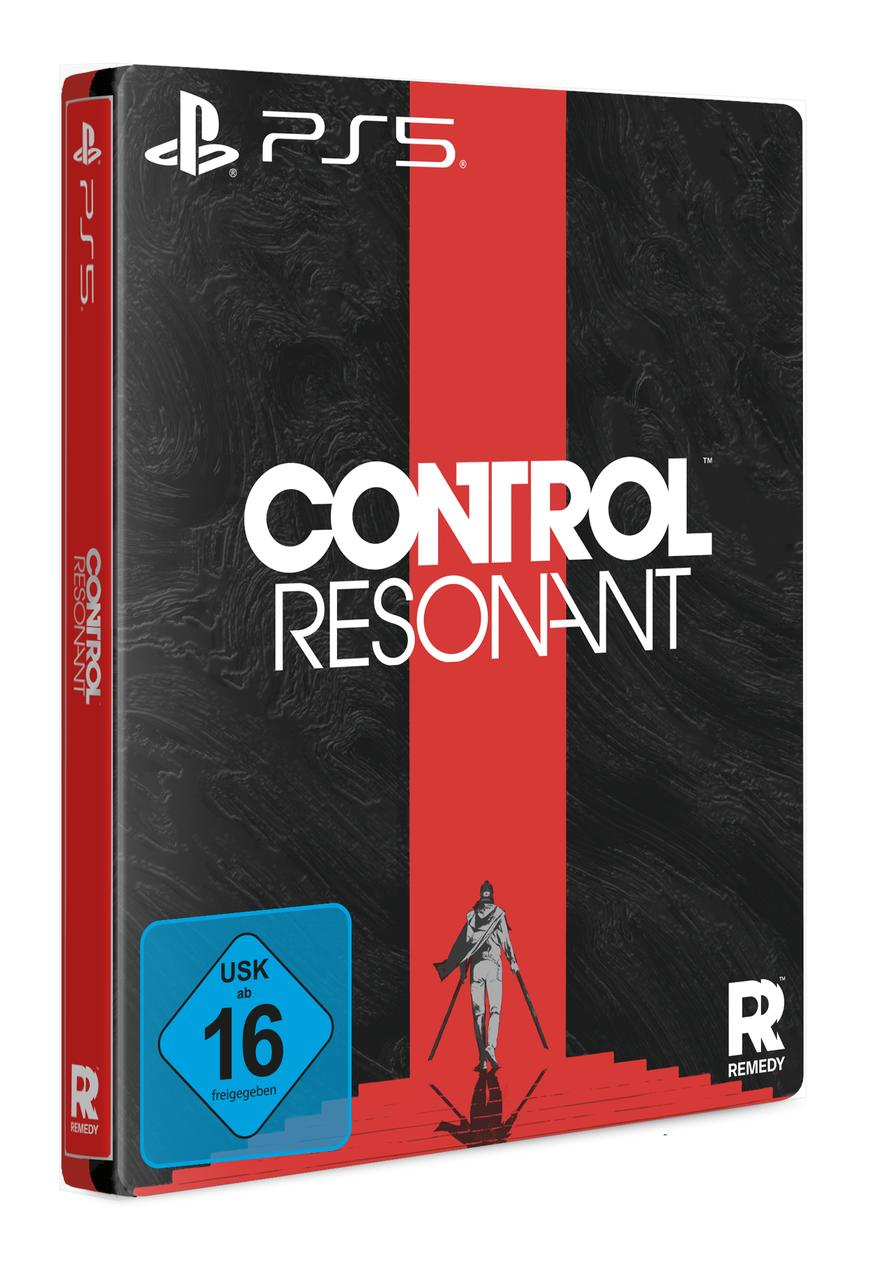 PS5-Spielhülle Control Resonant mit USK-16-Altersfreigabe, rotem Mittelstreifen und Figur.