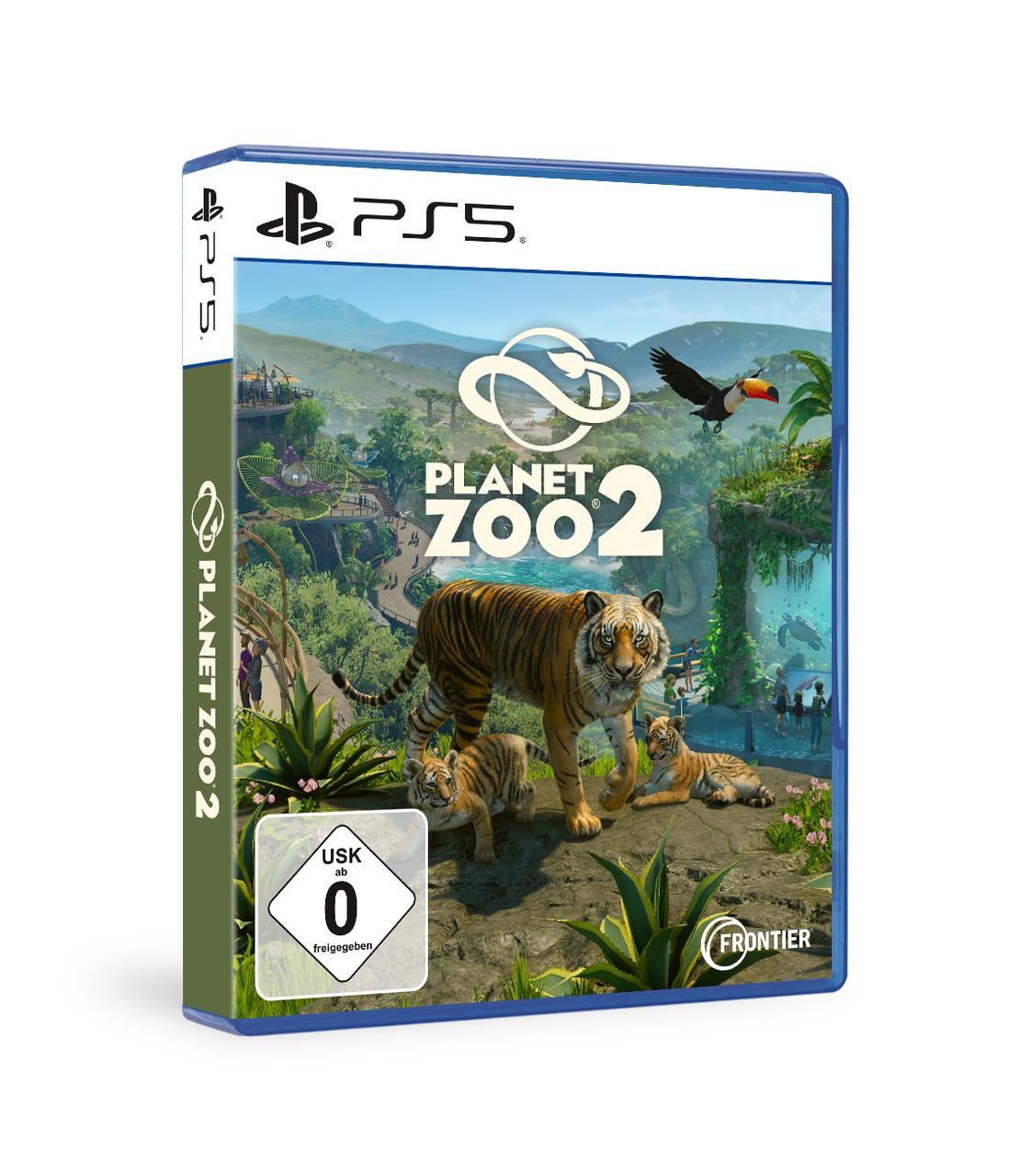 PS5-Spielhülle von Planet Zoo 2 mit Tigern in einer Zoo-Landschaft.