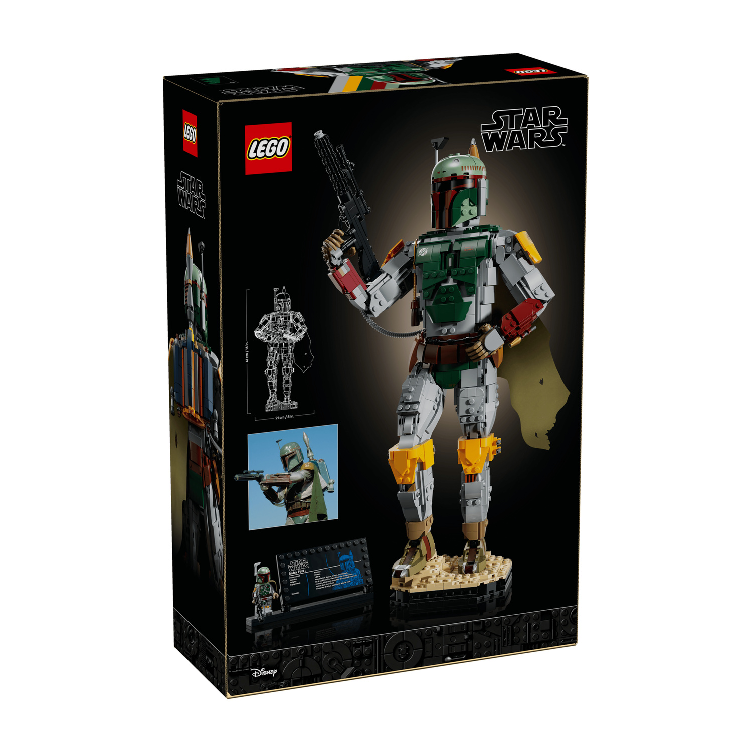 Scatola del set Lego Star Wars Boba Fett con personaggio e arma.