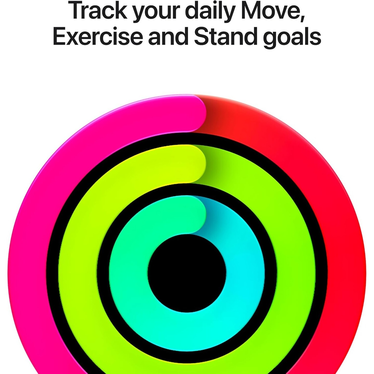 Three colorful activity rings on a white background with text above.