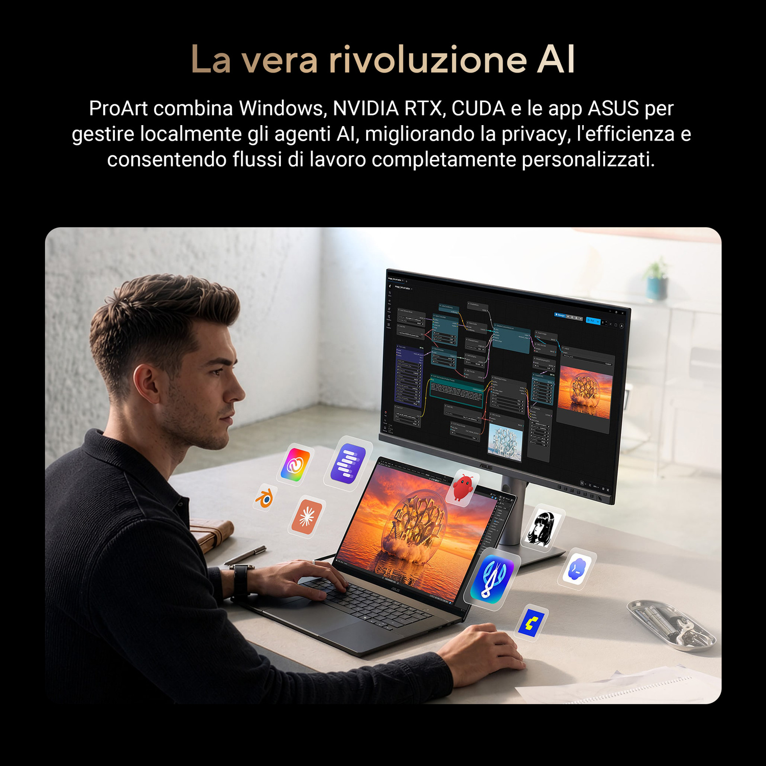 ASUS ProArt P16 H7607 Notebook, 16 ", processore NVIDIA RTX Spark N1X con 6144-core GPU e 20-core CPU, RAM 64 GB, 1000 GB SSD, Black, Windows 11 Home