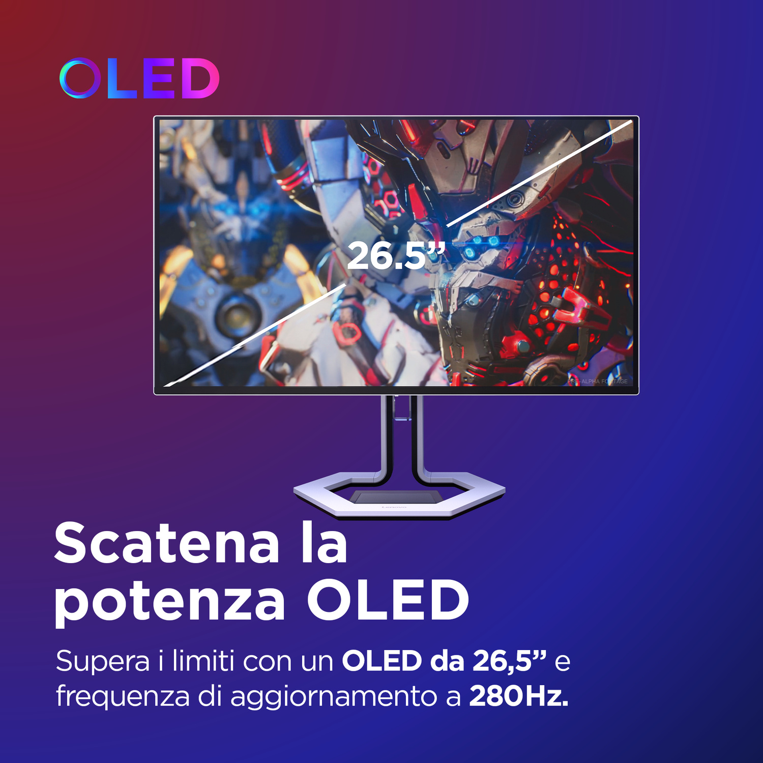 LENOVO Legion Pro 27Q-10 Monitor Gaming, 26,5 ", 2K UltraWide QHD, 2560 x 1440 Pixel, tempo di risposta 0,03 ms, refresh rate 280 Hz