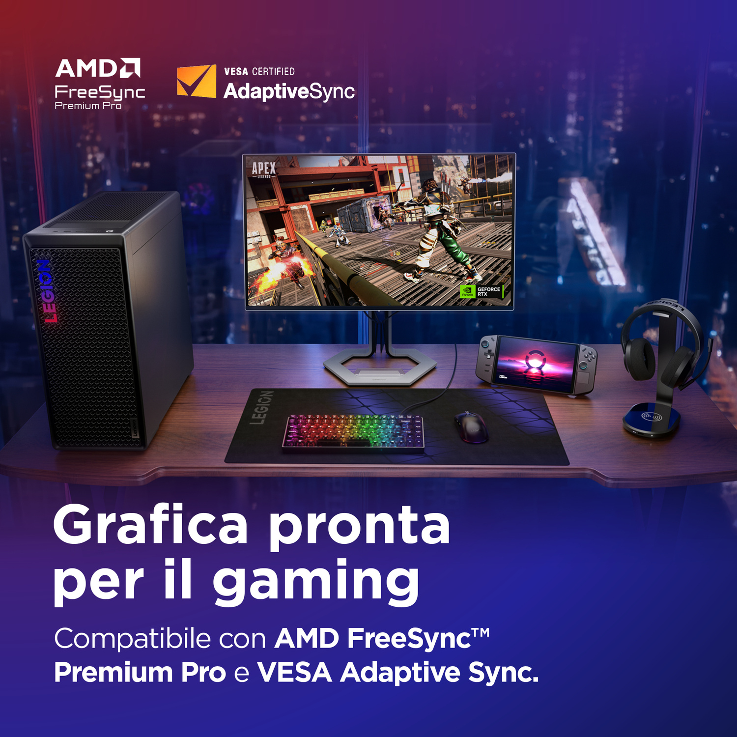 LENOVO Legion Pro 27Q-10 Monitor Gaming, 26,5 ", 2K UltraWide QHD, 2560 x 1440 Pixel, tempo di risposta 0,03 ms, refresh rate 280 Hz
