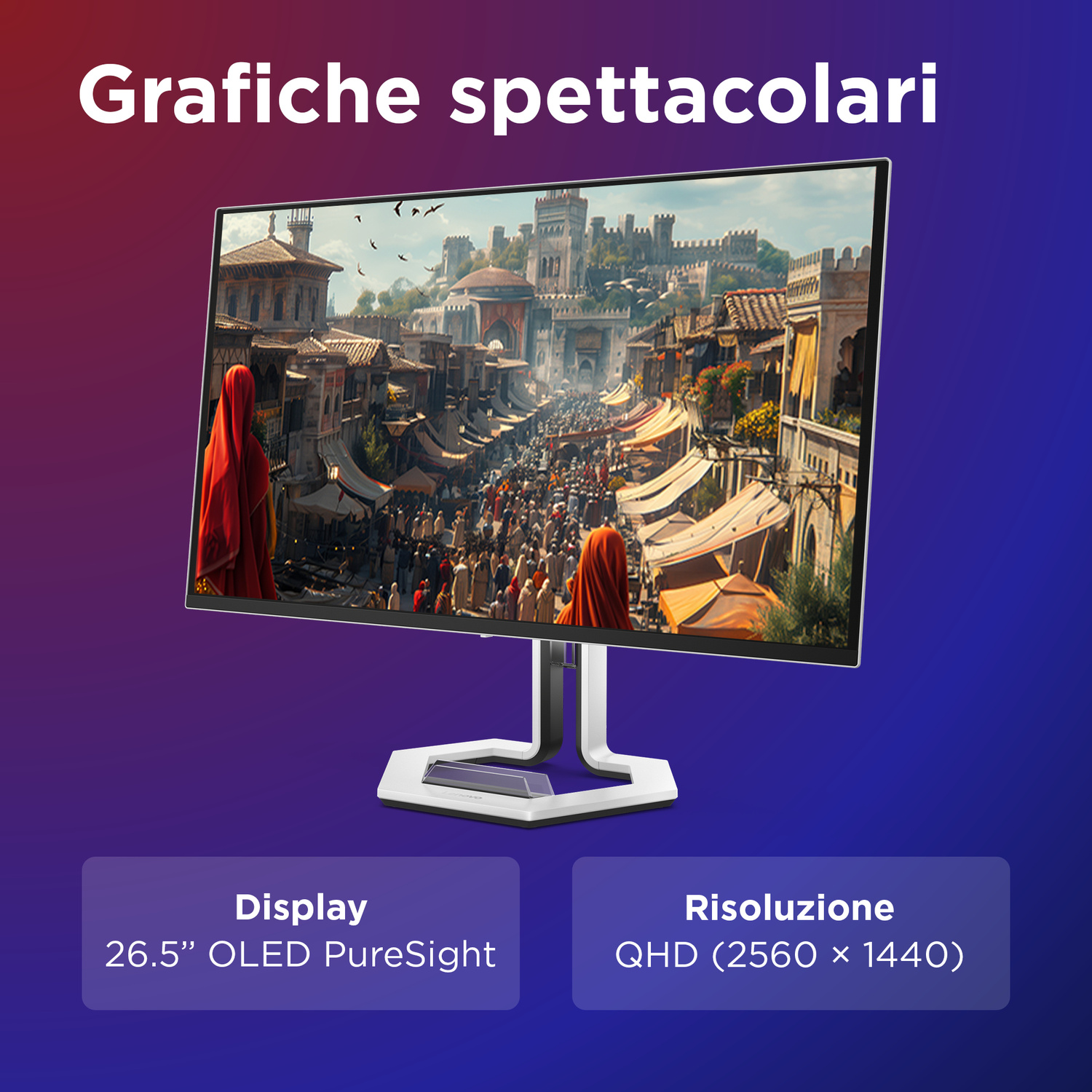 LENOVO Legion Pro 27Q-10 Monitor Gaming, 26,5 ", 2K UltraWide QHD, 2560 x 1440 Pixel, tempo di risposta 0,03 ms, refresh rate 280 Hz