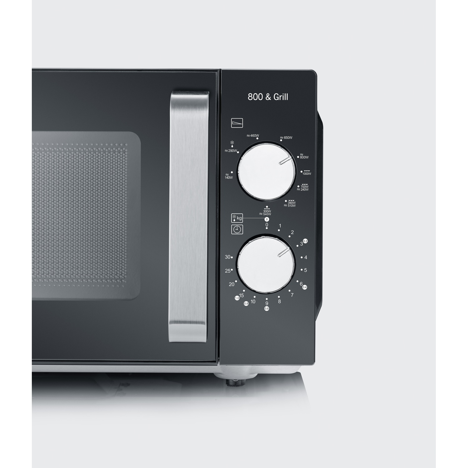 MICROONDE + GRILL SEVERIN Microonde, grill, base piatta in vetro, 20L - MW77, capacità 20 l, potenza microonde max 800 W, Funzione grill, Potenza grill 1000 W, 9 livelli di potenza, Nero / Argento