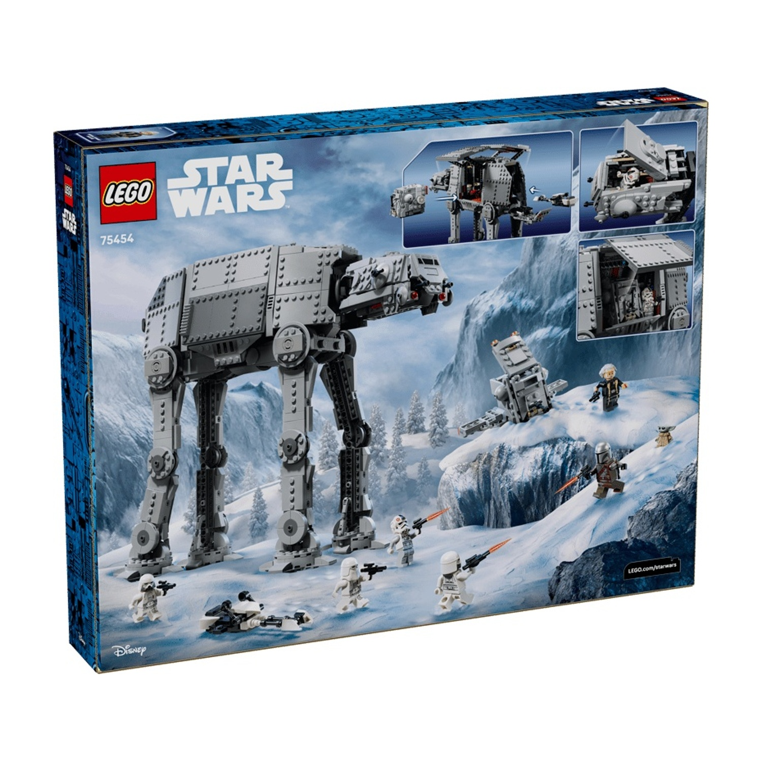 Set Lego Star Wars AT-AT in un paesaggio montano inneggiato con minifigure.