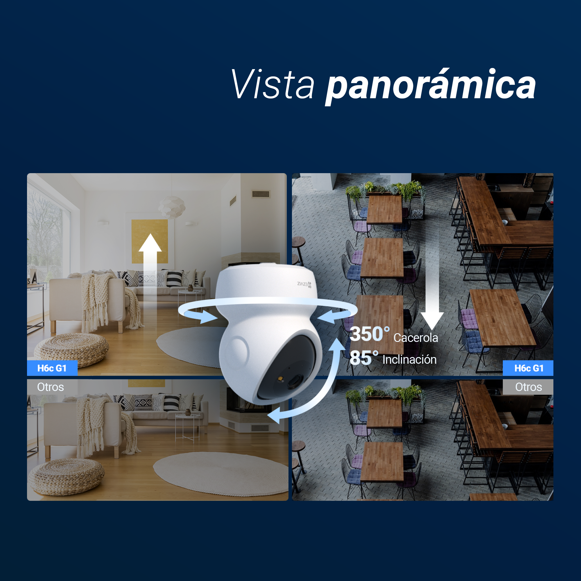 Cámara de vigilancia IP - Ezviz H6c, 2K, Función de visión nocturna, CMOS de escaneo progresivo de 1/2,7", Blanco