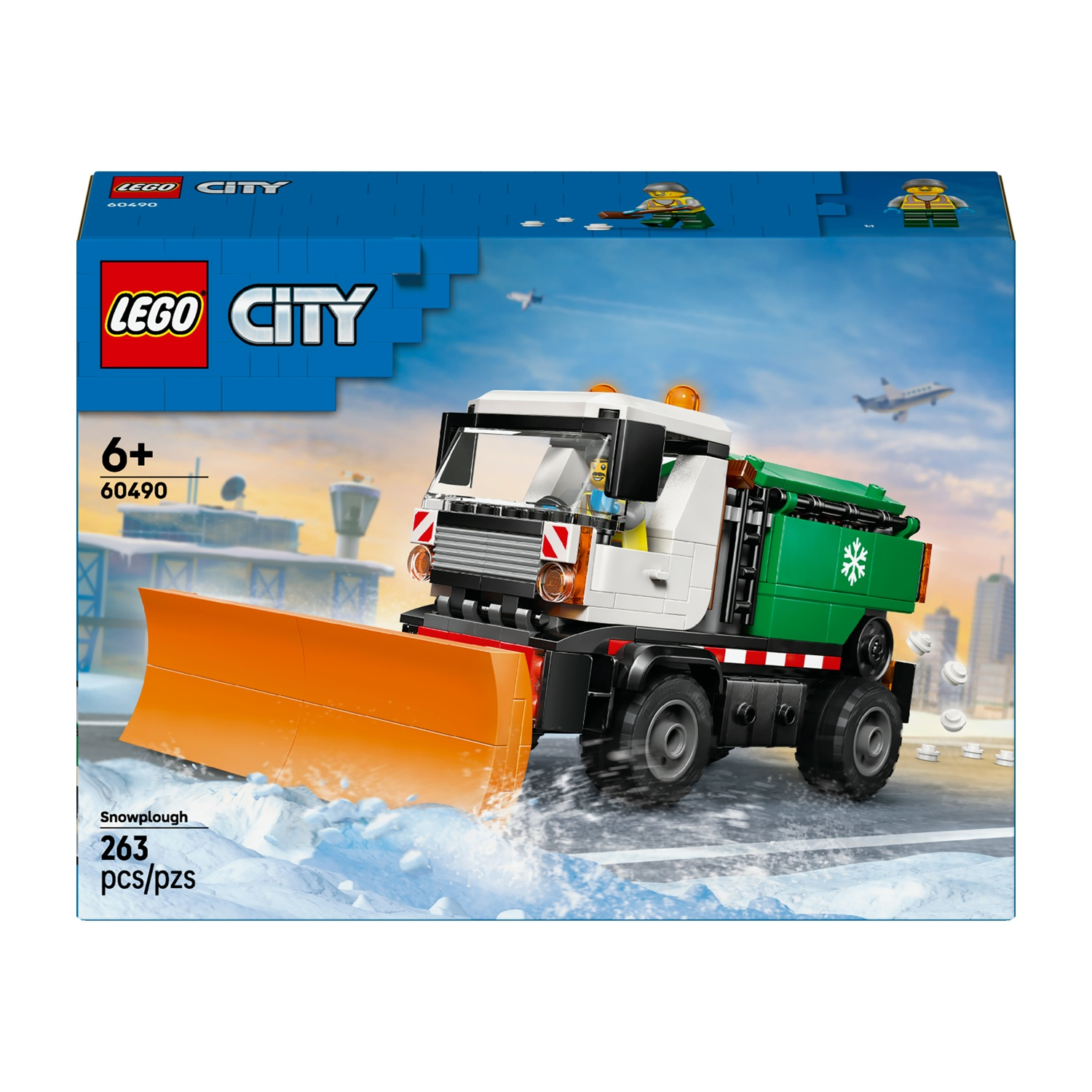 Set spaneve Lego City con camion bianco e verde e lama spaneve arancione.