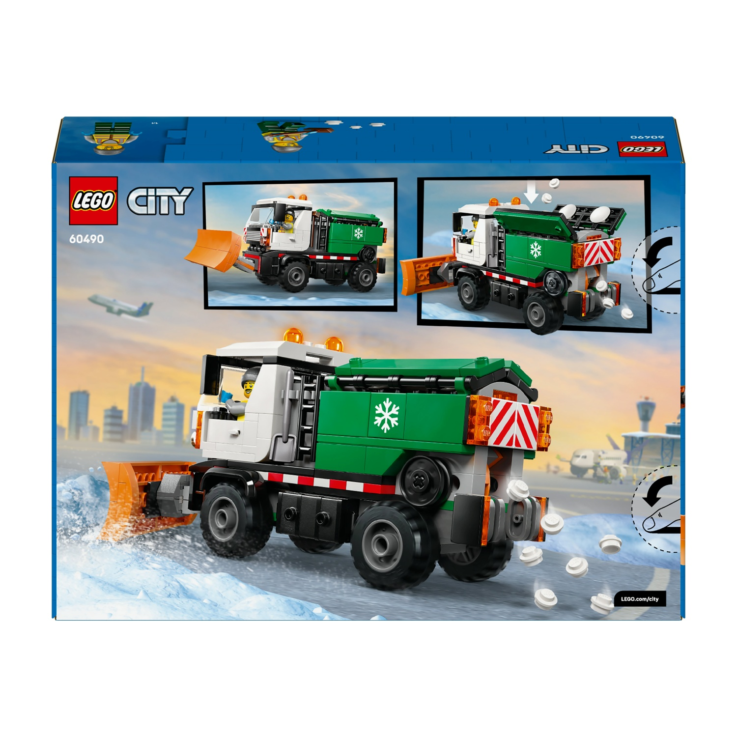 Scatola del set spaneve Lego City 60490 con un camion verde che rimuove la neve.